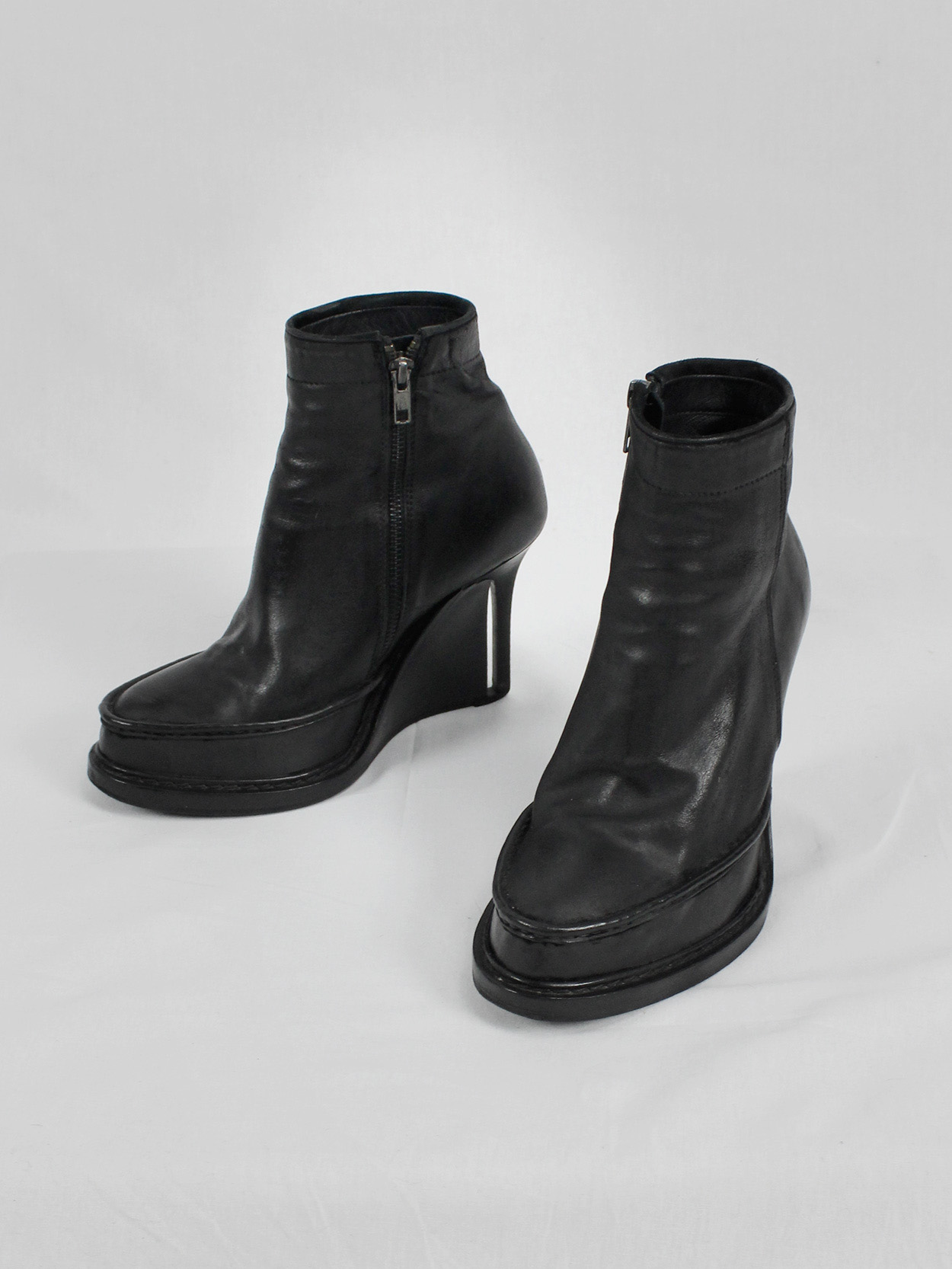 Ann Demeulemeester black slit wedge boots (37) — fall 2010 Ann Demeulemeester black slit wedge boots (37) — fall 2010