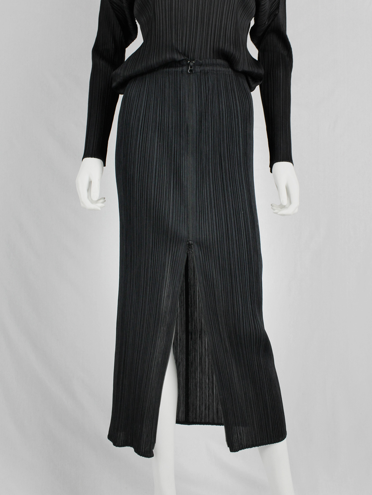Issey Miyake Pleats Please black maxi skirt with front