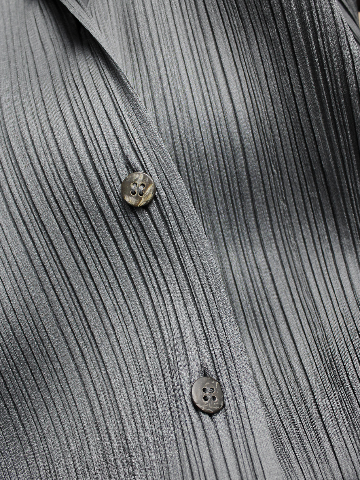 Issey Miyake Pleats Please grey button-up cardigan with Issey Miyake Pleats Please grey button-up cardigan with