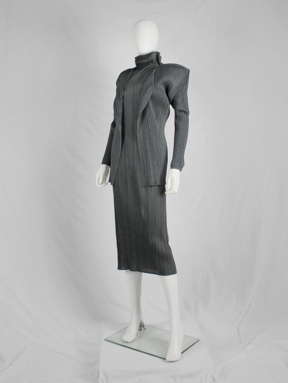 Issey Miyake Pleats Please grey open cardigan with square