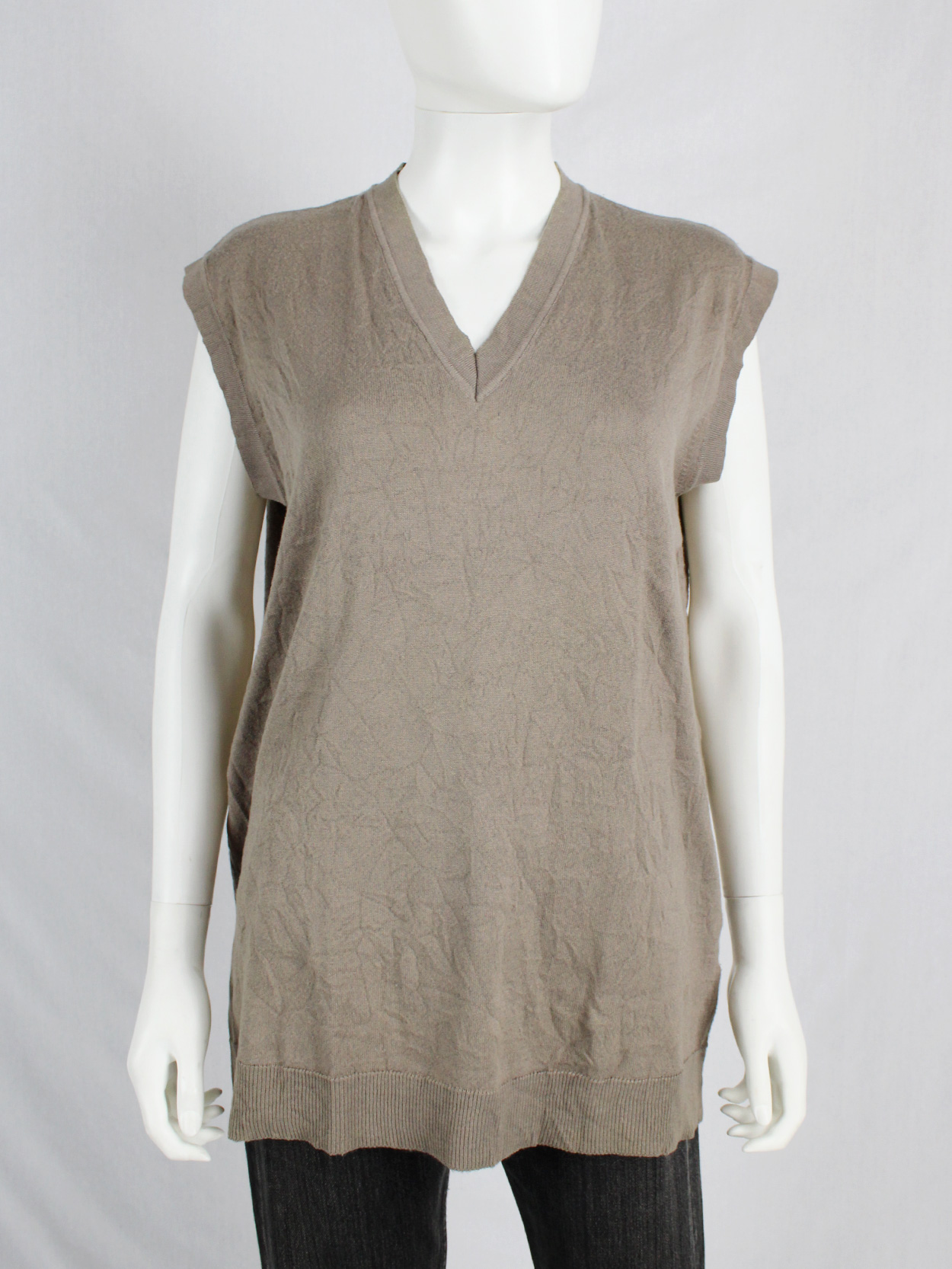 Maison Martin Margiela beige sweater vest with permanent wrinkles 