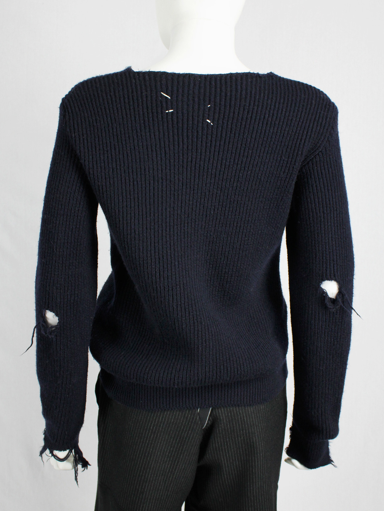 Maison Martin Margiela blue destroyed jumper with holes — fall 