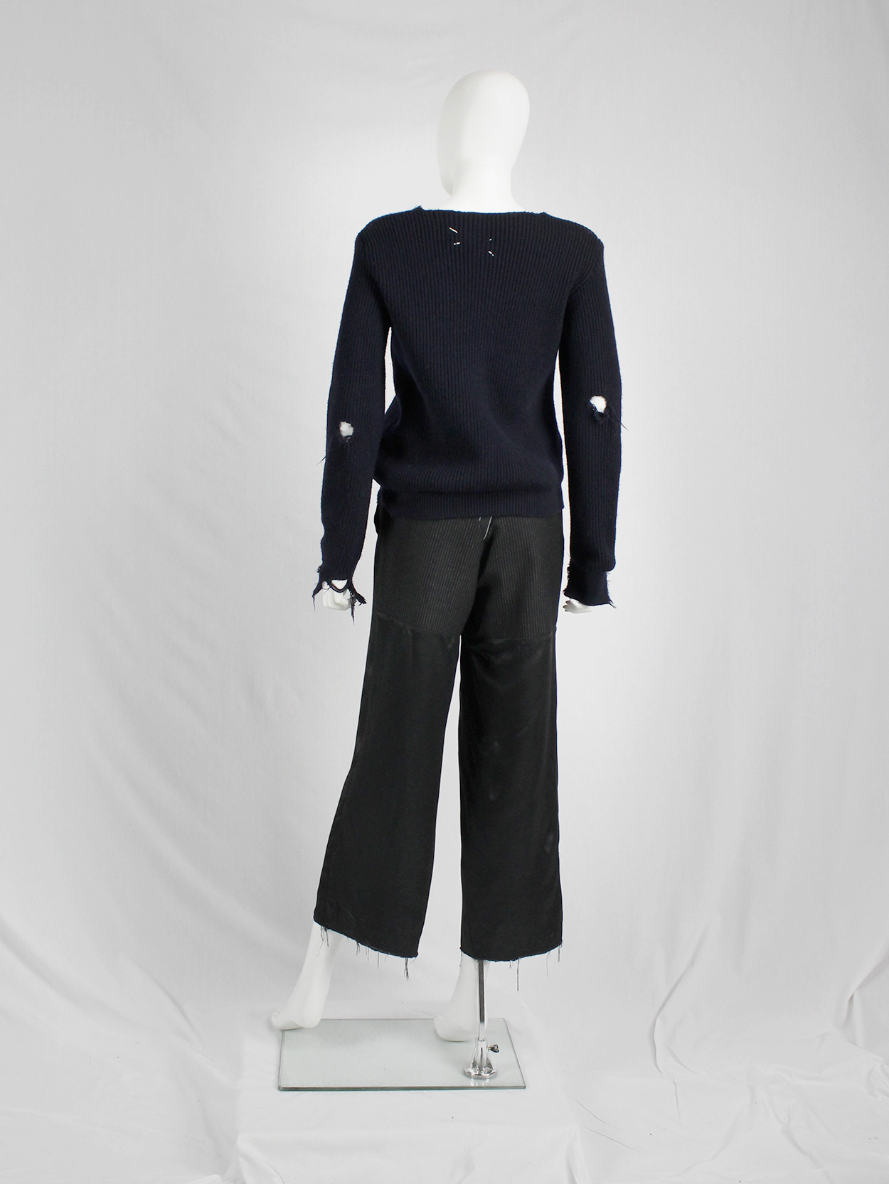 Maison Martin Margiela blue destroyed jumper with holes — fall 