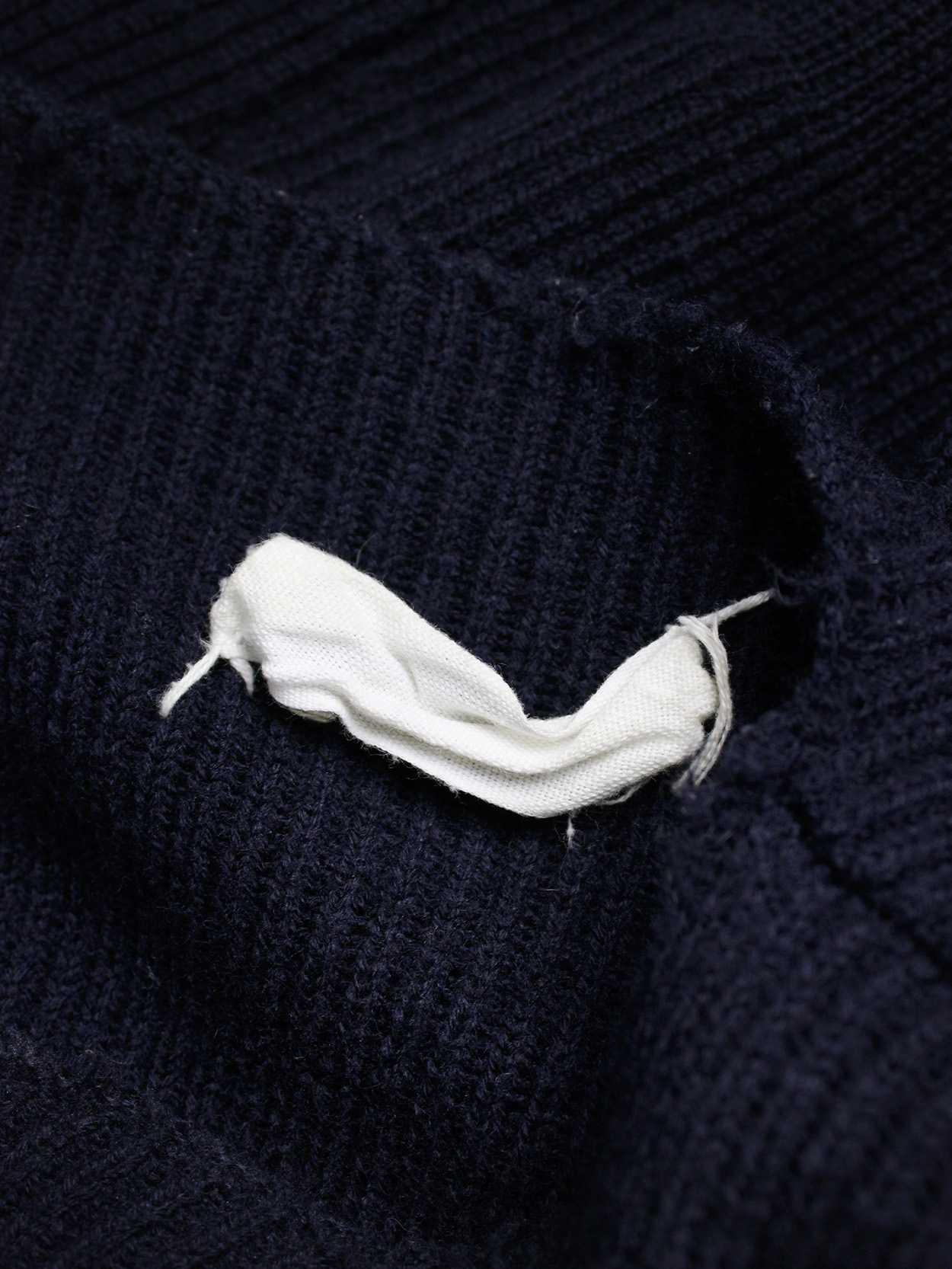 Maison Martin Margiela blue destroyed jumper with holes — fall 