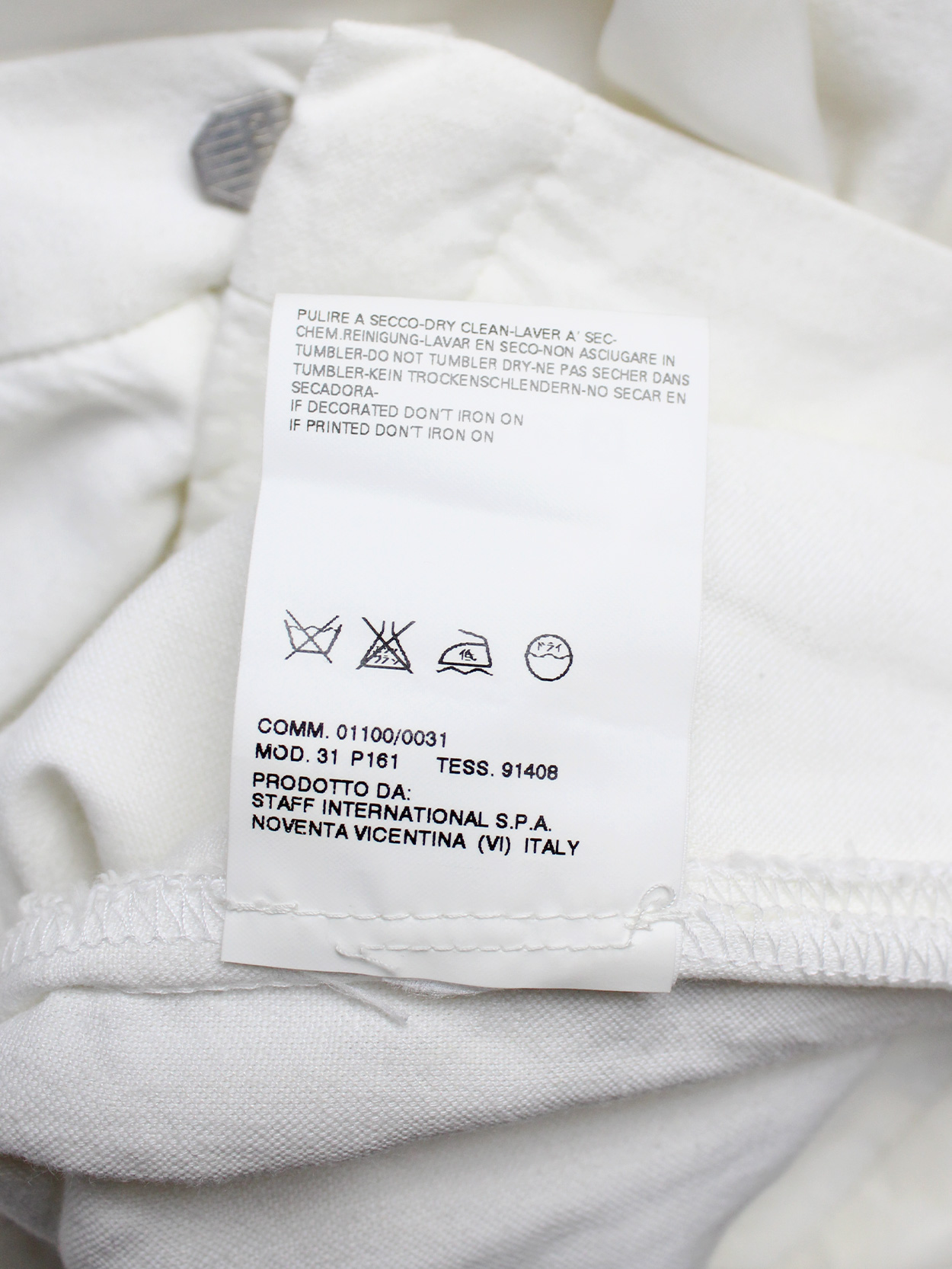 Maison Martin Margiela white inside-out trousers with exterior 