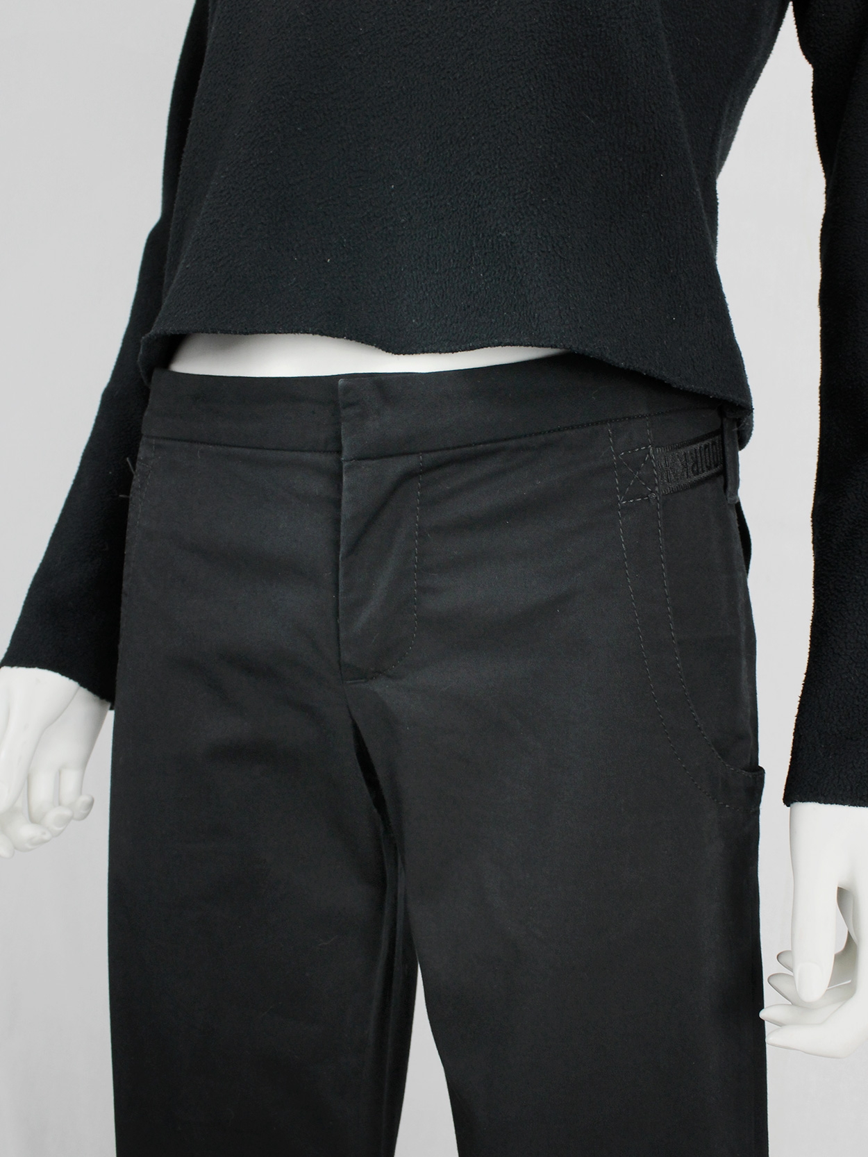 Dirk Bikkembergs black trousers with mountaineering belts — spring 