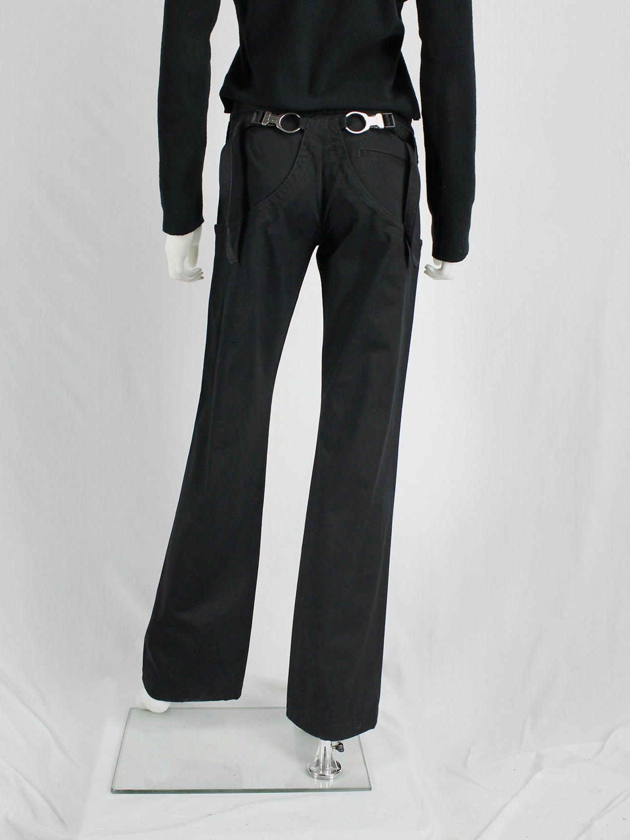 Dirk Bikkembergs black trousers with mountaineering belts — spring 