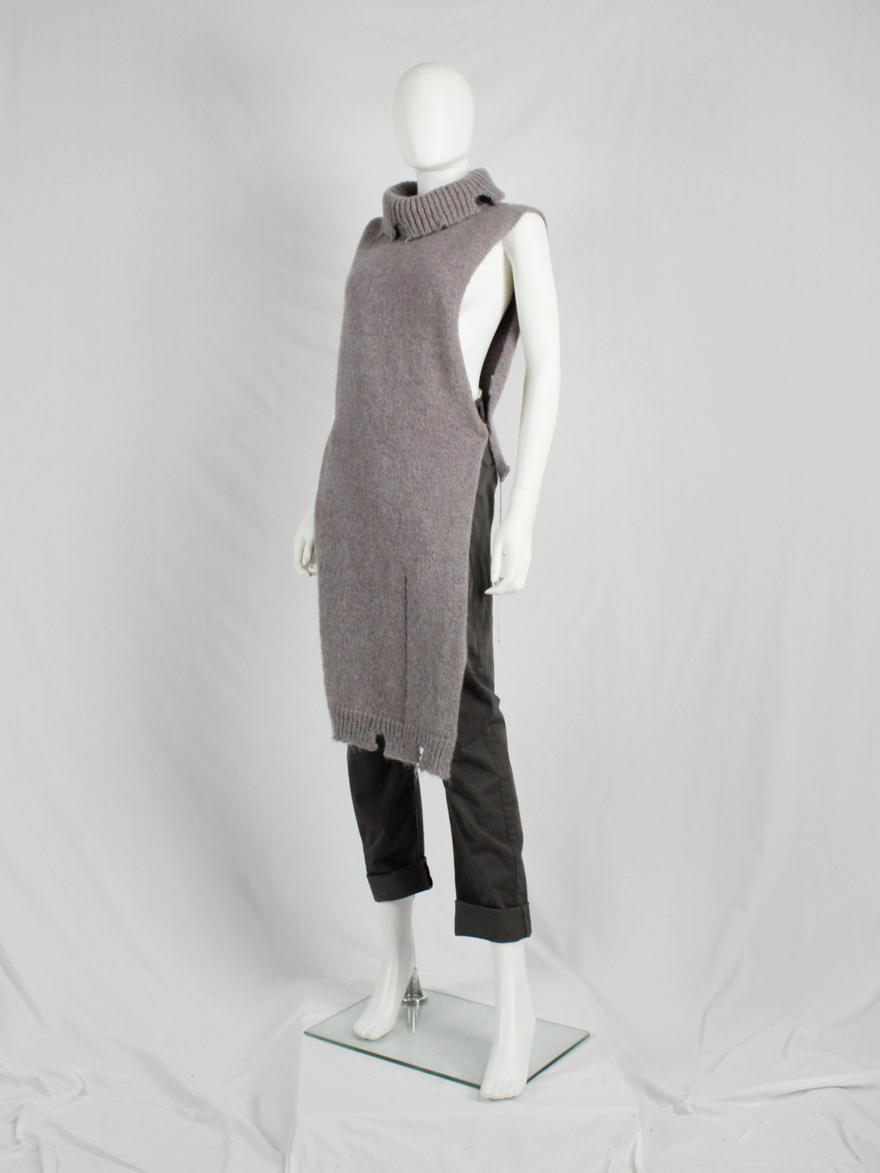 Maison Martin Margiela brown destroyed knit top with holes — fall 