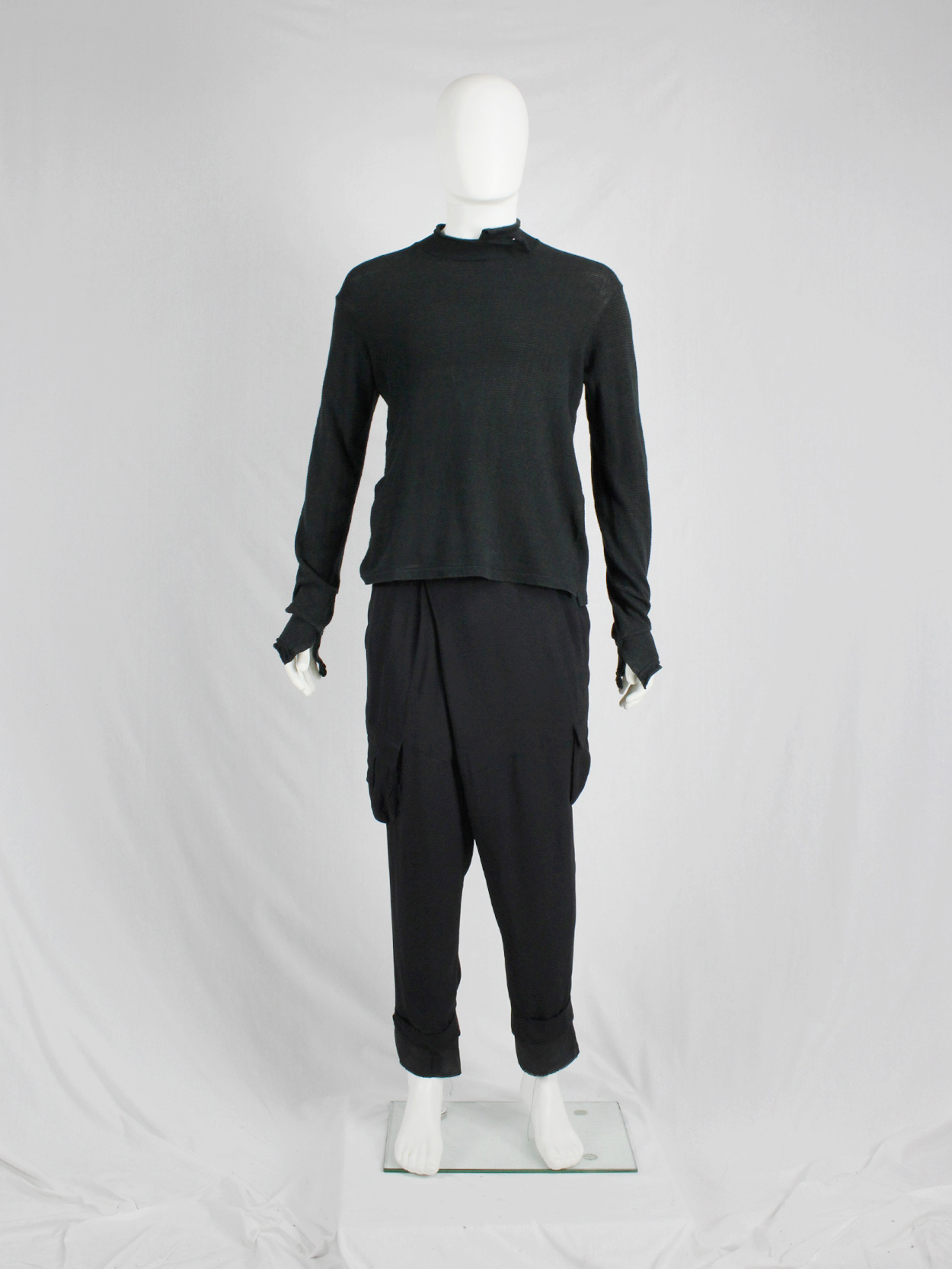 Y's for men black jumper with deconstructed neckline