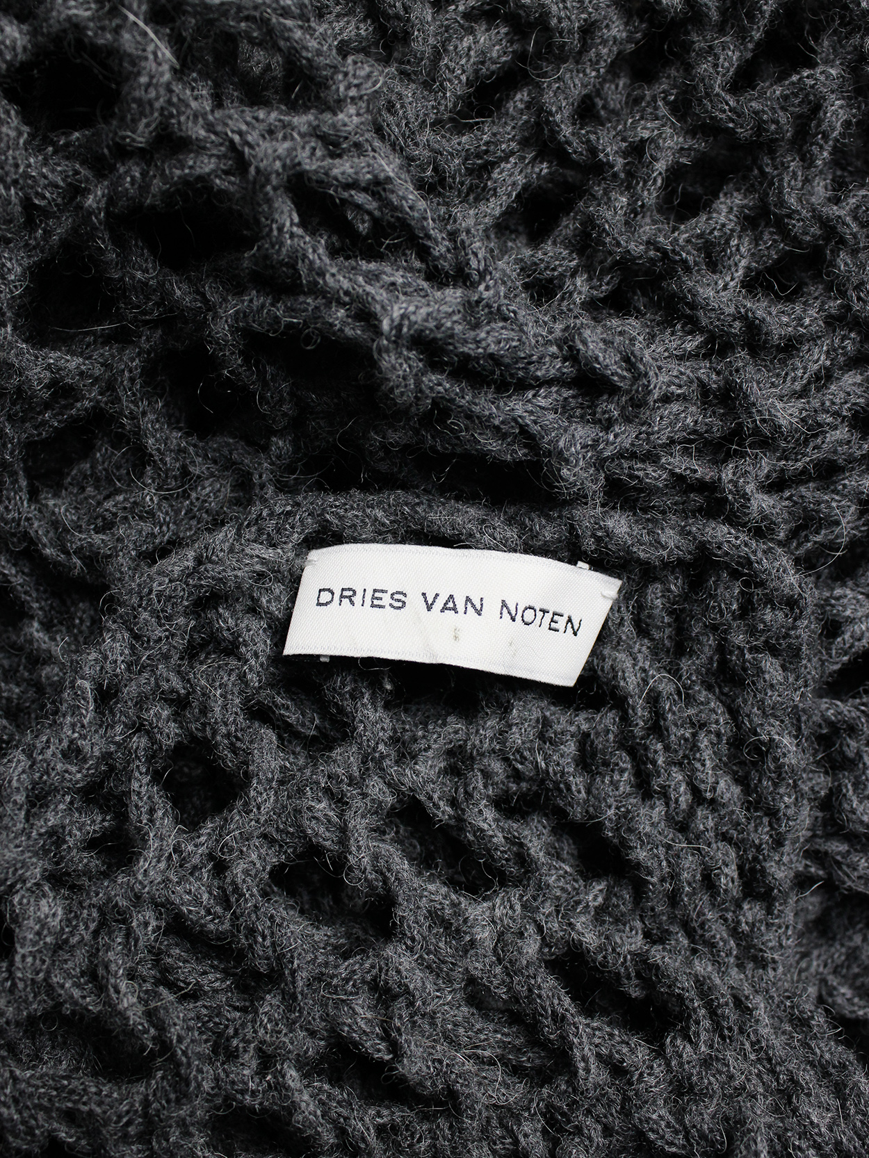 Dries Van Noten grey scarf in an oversized fishnet knit - VANIITAS 