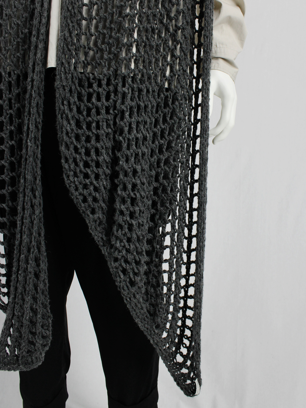Dries Van Noten grey scarf in an oversized fishnet knit - VANIITAS 