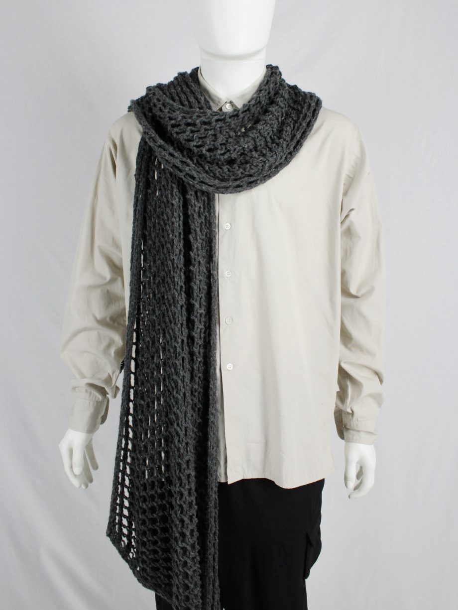 Dries Van Noten grey scarf in an oversized fishnet knit