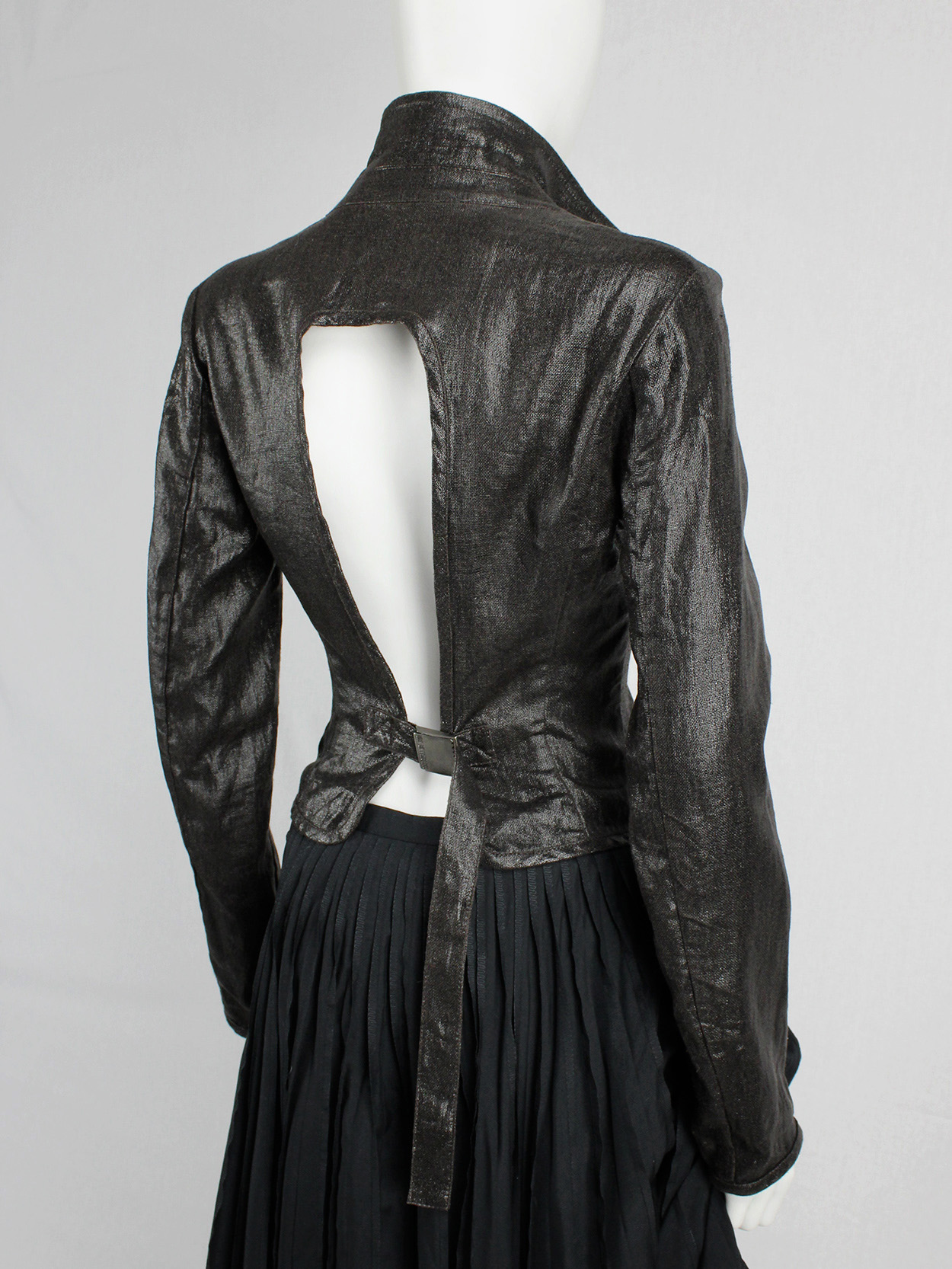 Dirk Bikkembergs brown coated blazer with open belted back 