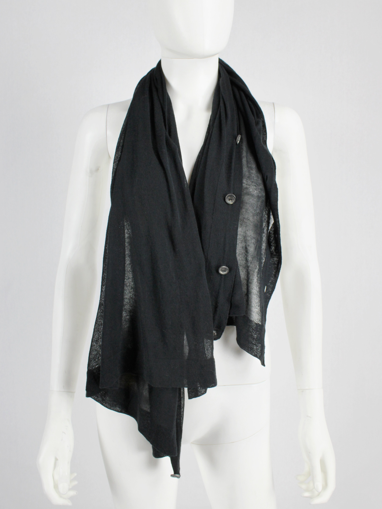 マフラー・ストール Ann Demeulemeester Fabio Scarf in Black Wool Mix Ann Demeulemeester black convertible scarf with buttons