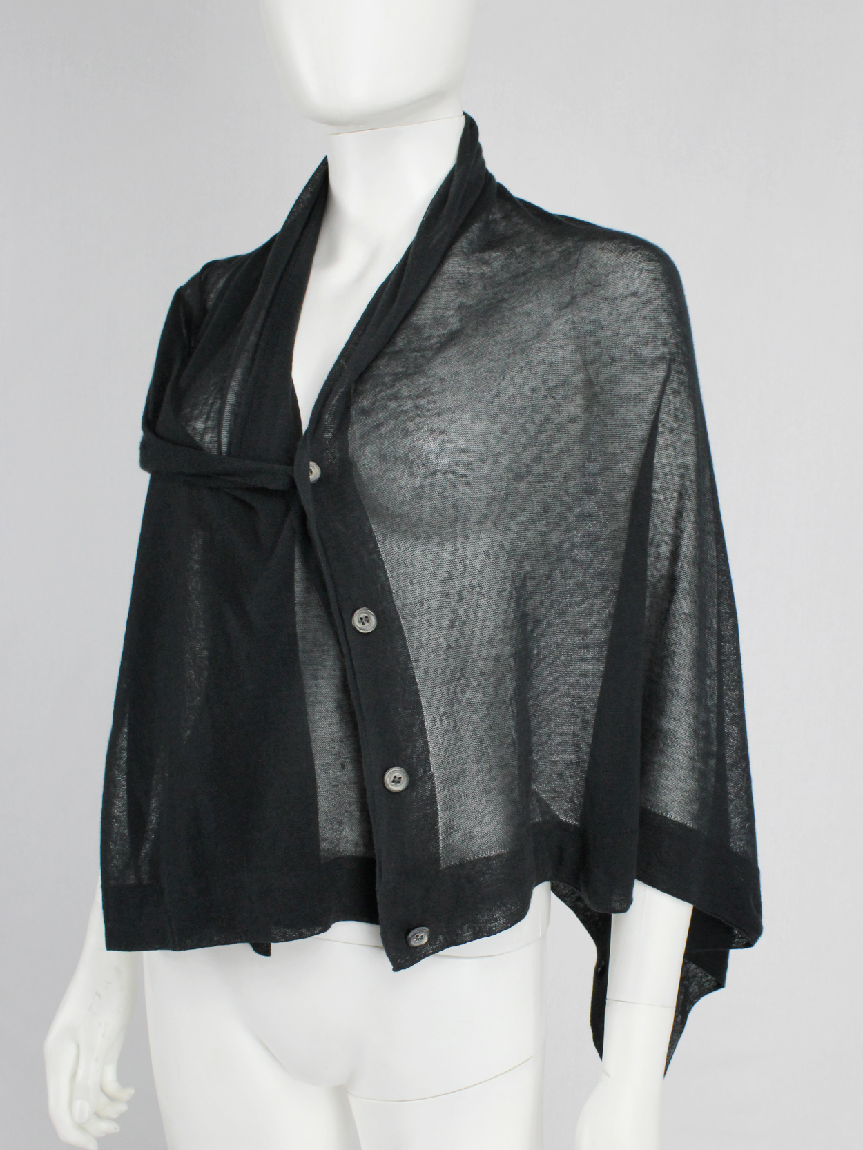 Ann Demeulemeester black convertible scarf with buttons - VANIITAS 
