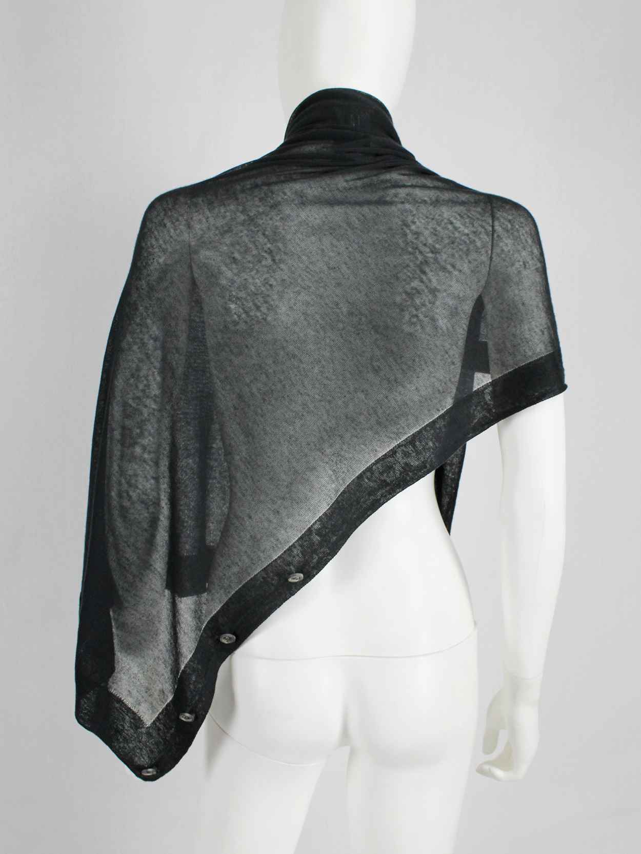 Ann Demeulemeester black convertible scarf with buttons - VANIITAS 