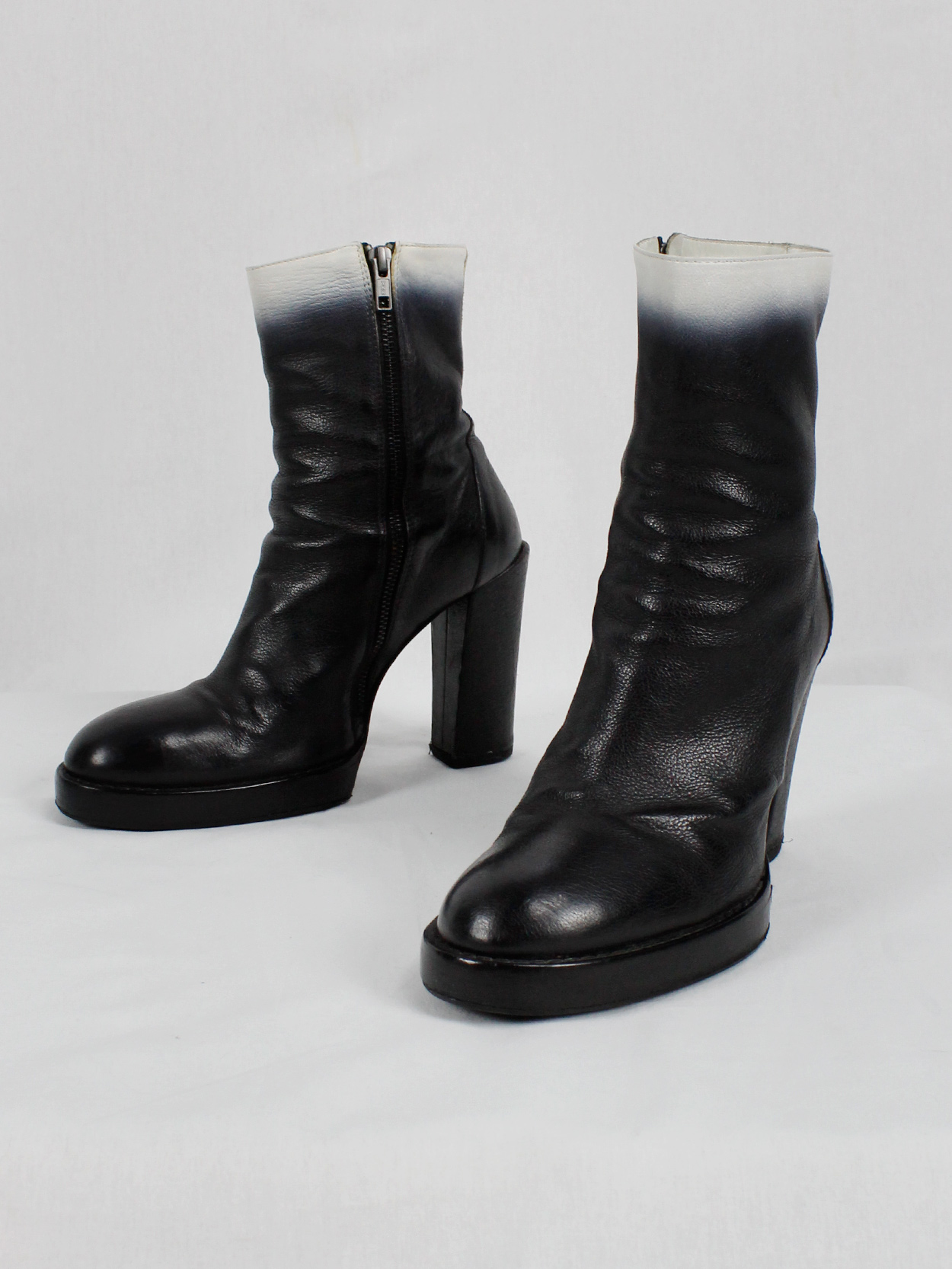 Ann Demeulemeester black platform boots with white ombre
