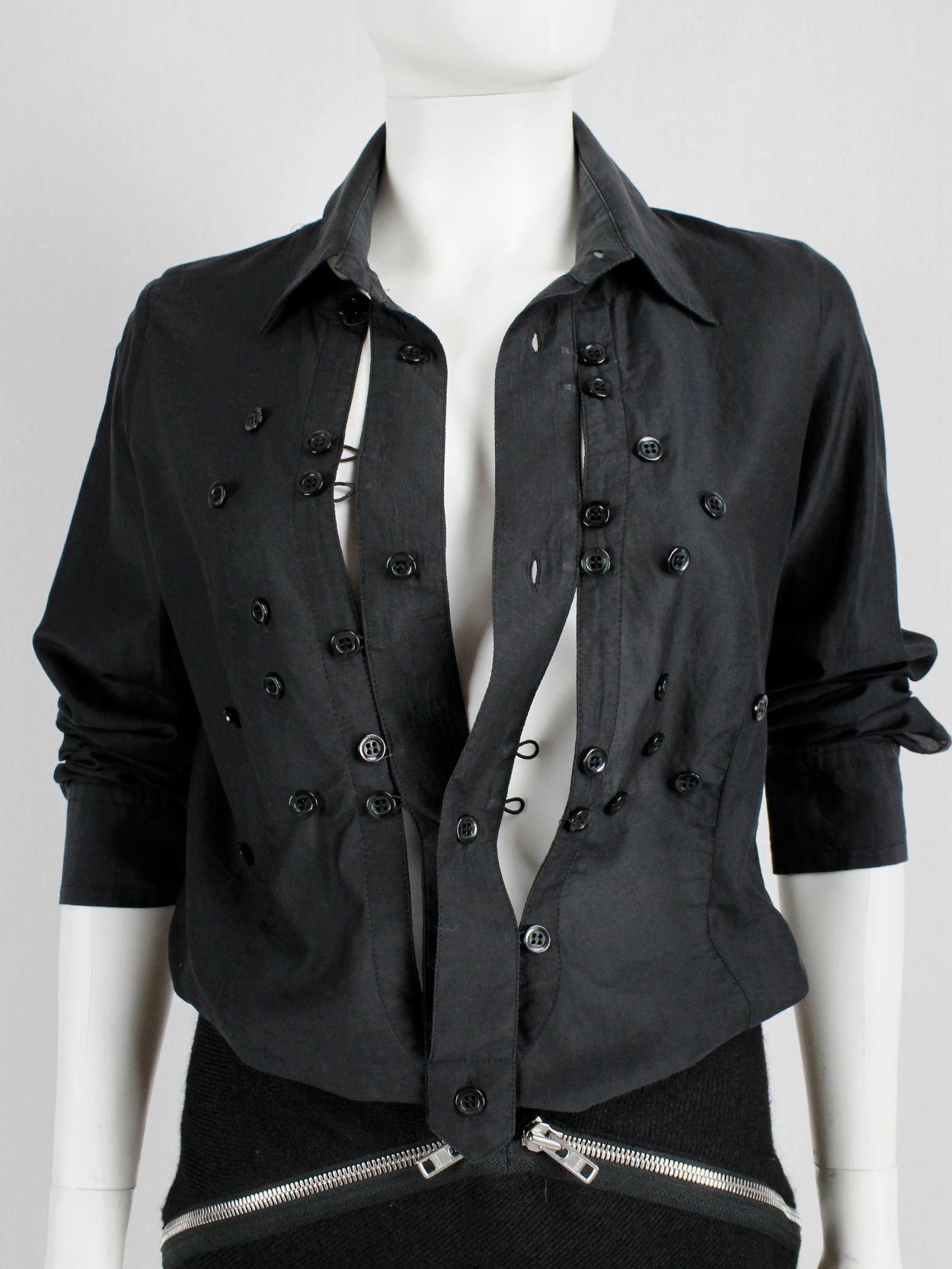 Dirk Bikkembergs blue shirt covered with buttons and detacheable 