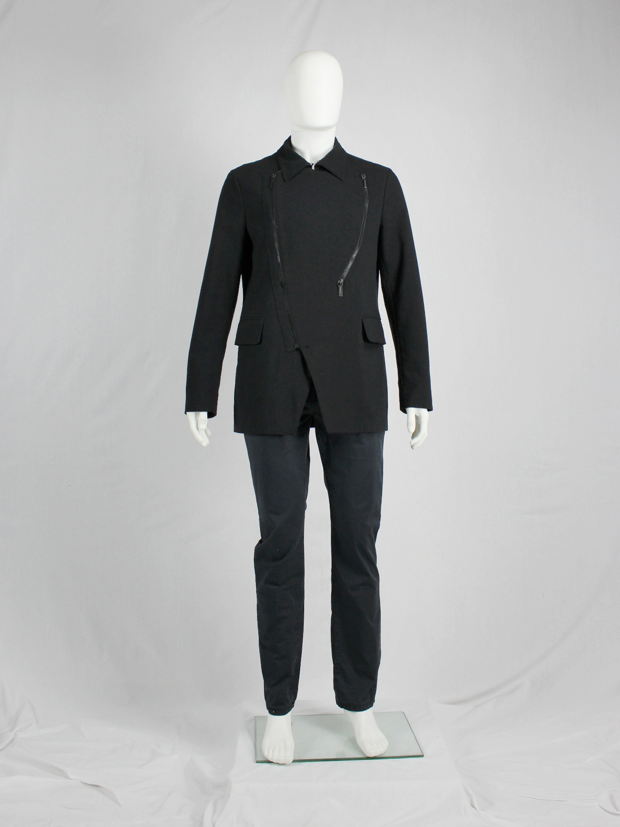 Dirk Bikkembergs dark blue coat with curved zippers — fall Dirk Bikkembergs dark blue coat with curved zippers — fall