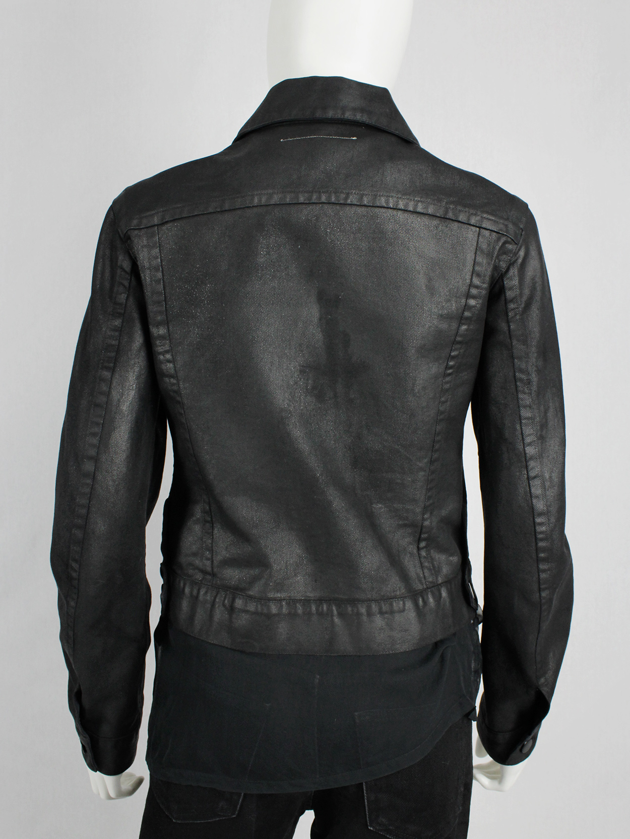 Maison Martin Margiela 6 black coated denim jacket — spring 1997 