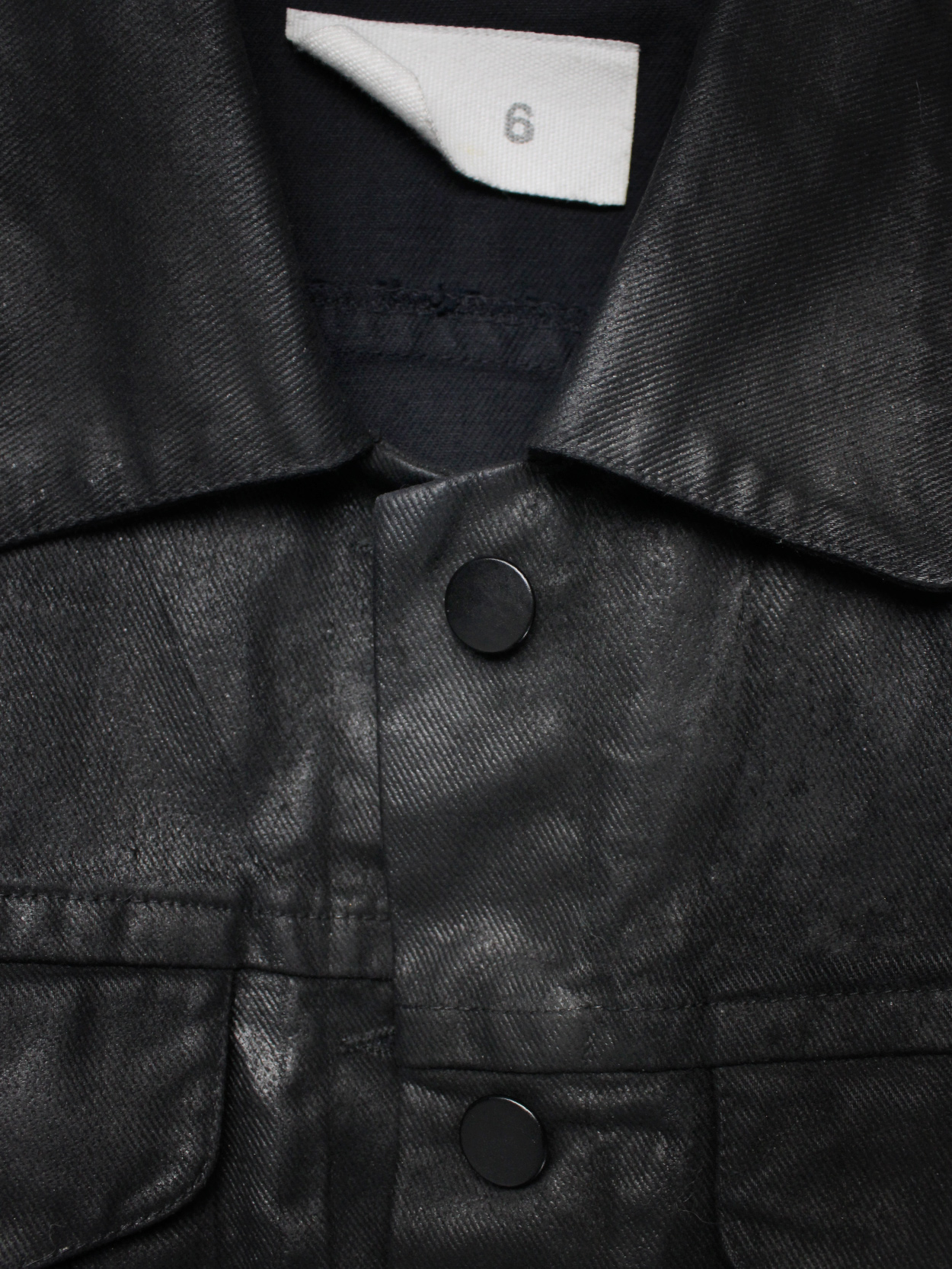Maison Martin Margiela 6 black coated denim jacket — spring 1997 