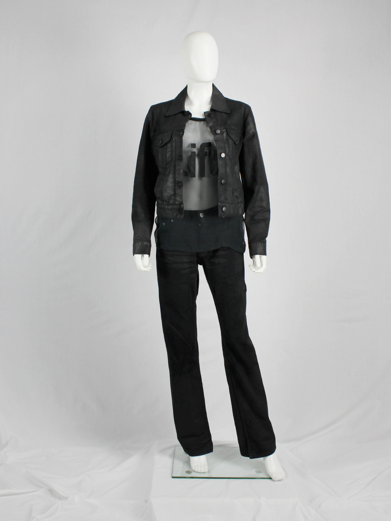 Maison Martin Margiela 6 black coated denim jacket — spring 1997 