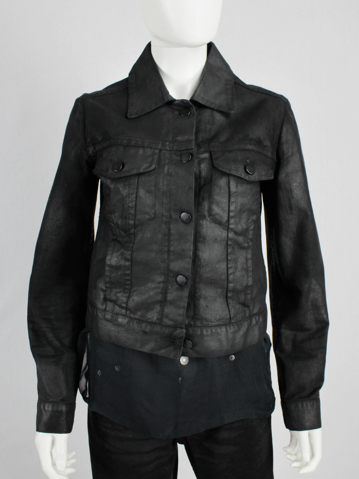 Maison Martin Margiela 6 black coated denim jacket — spring 1997 