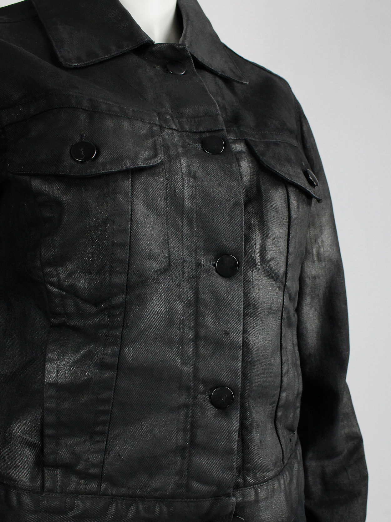Maison Martin Margiela 6 black coated denim jacket — spring 1997 