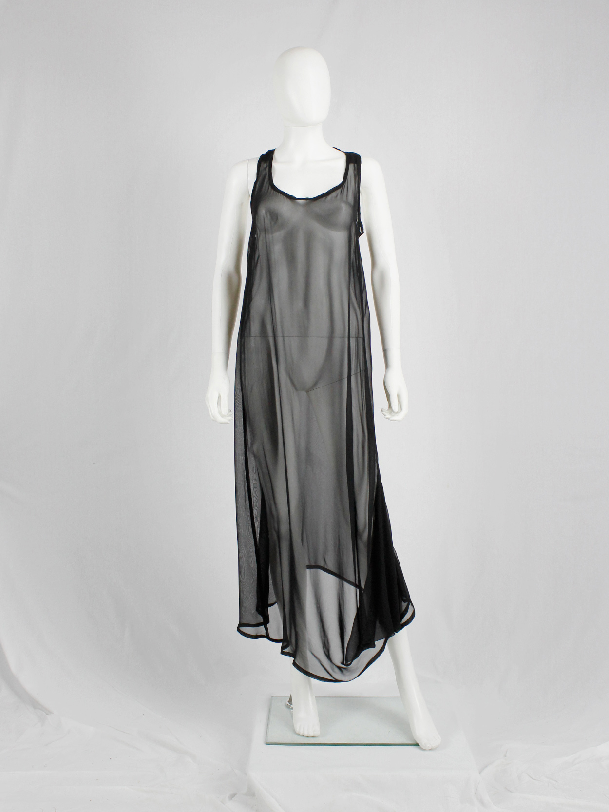 Ann Demeulemeester black sheer draped top or maxi dress - VANIITAS 