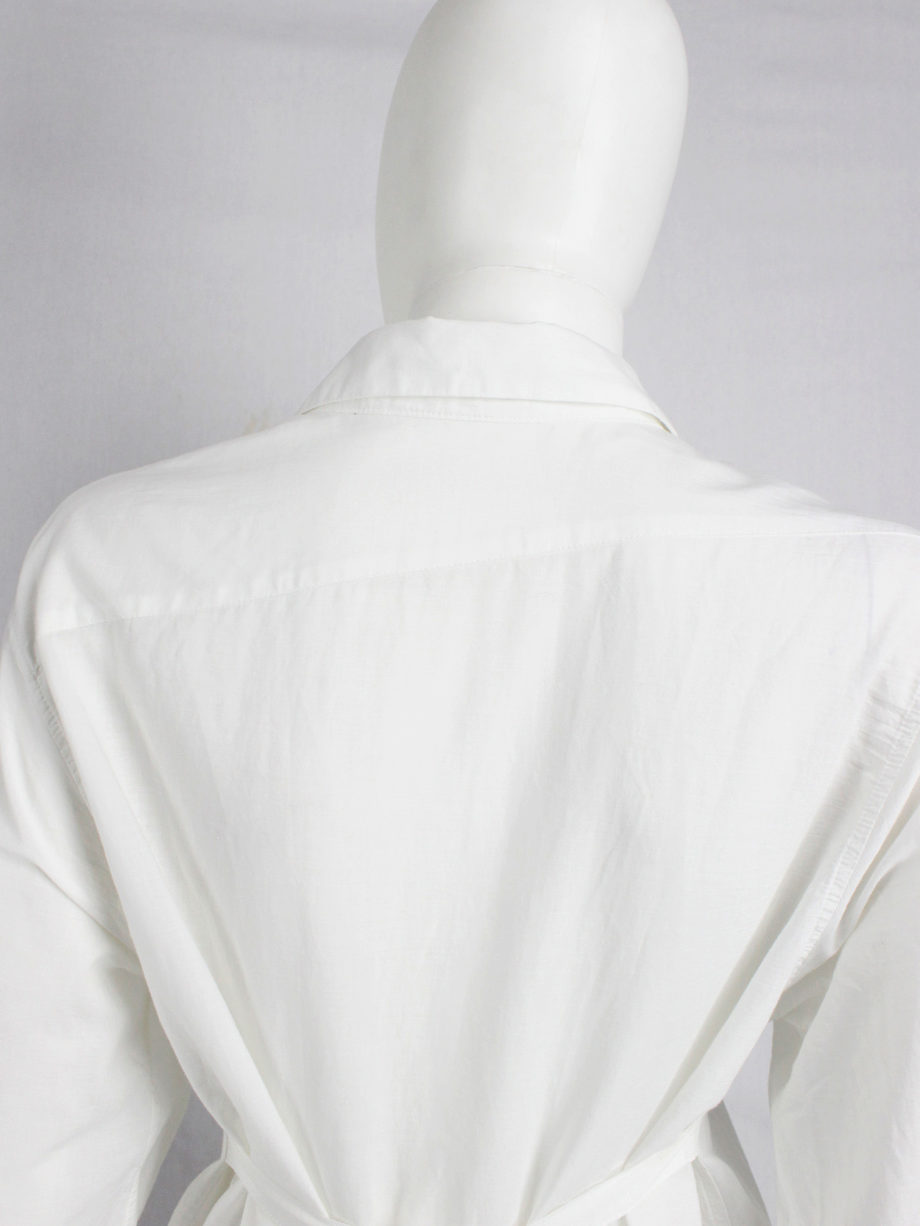 Ann Demeulemeester white draped asymmetric shirt with straps and forest print fall 2007 (9)