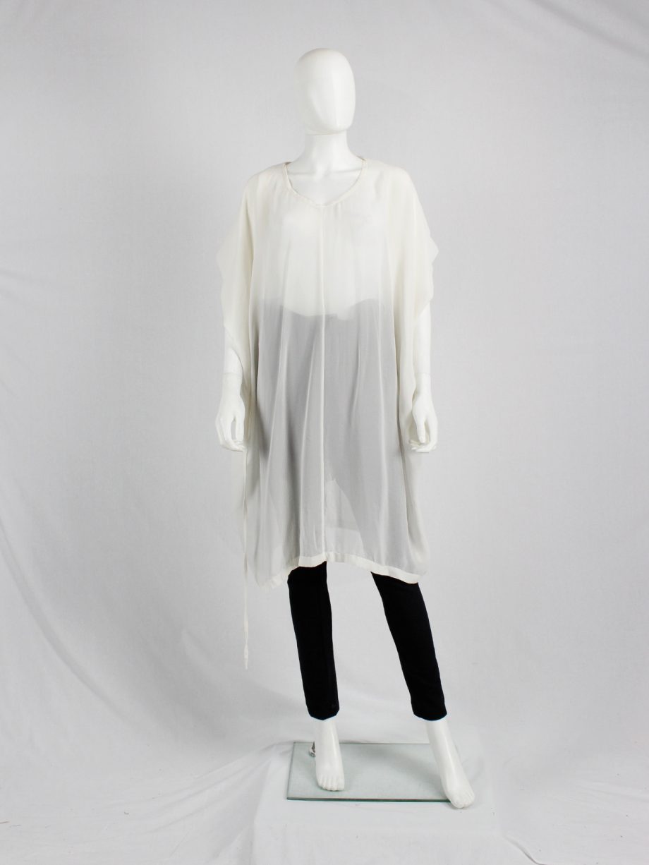 Ann Demeulemeester white sleeveless draped tunic with hood