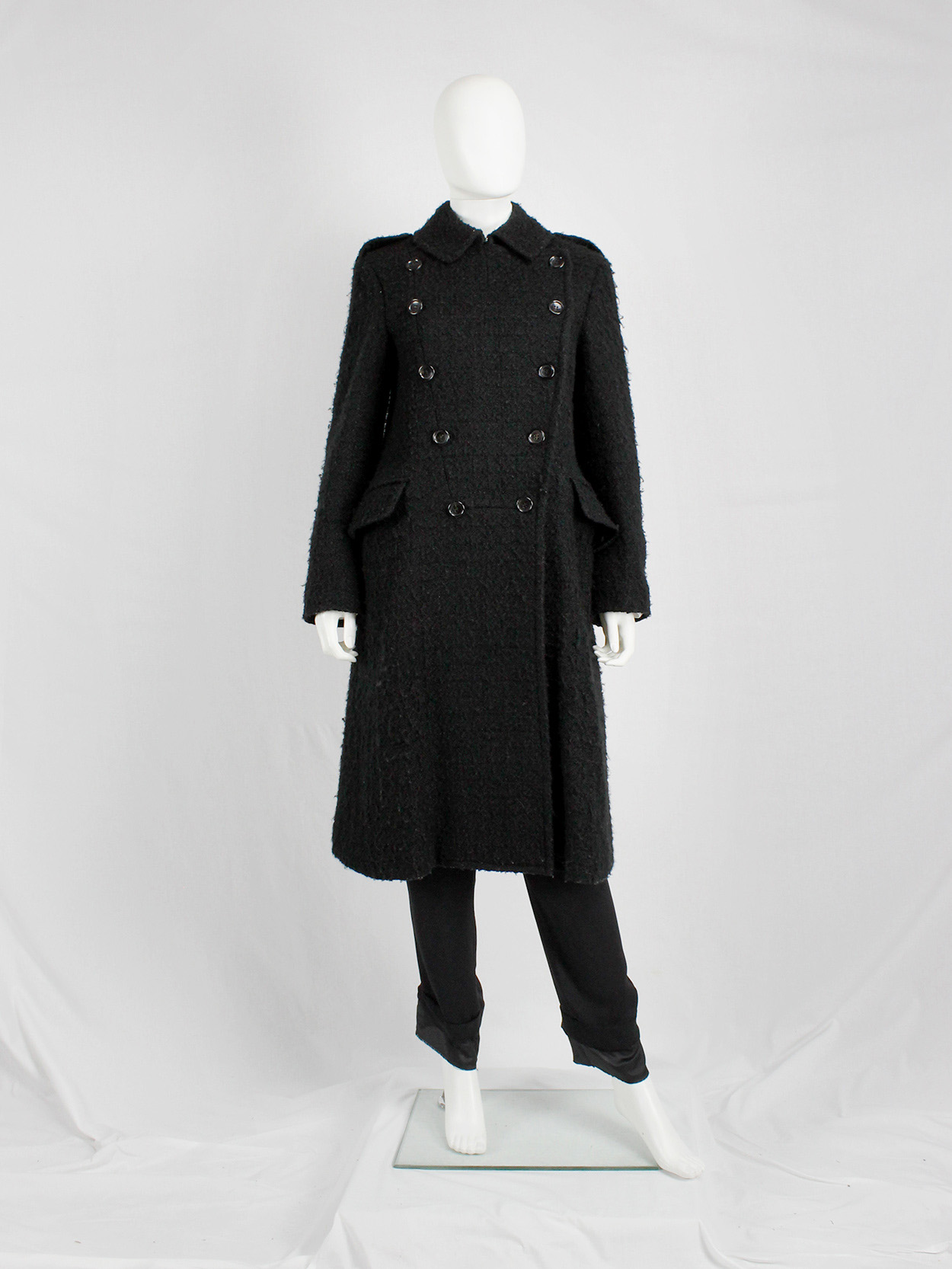 Comme des Garçons tricot black double breasted military-style coat 