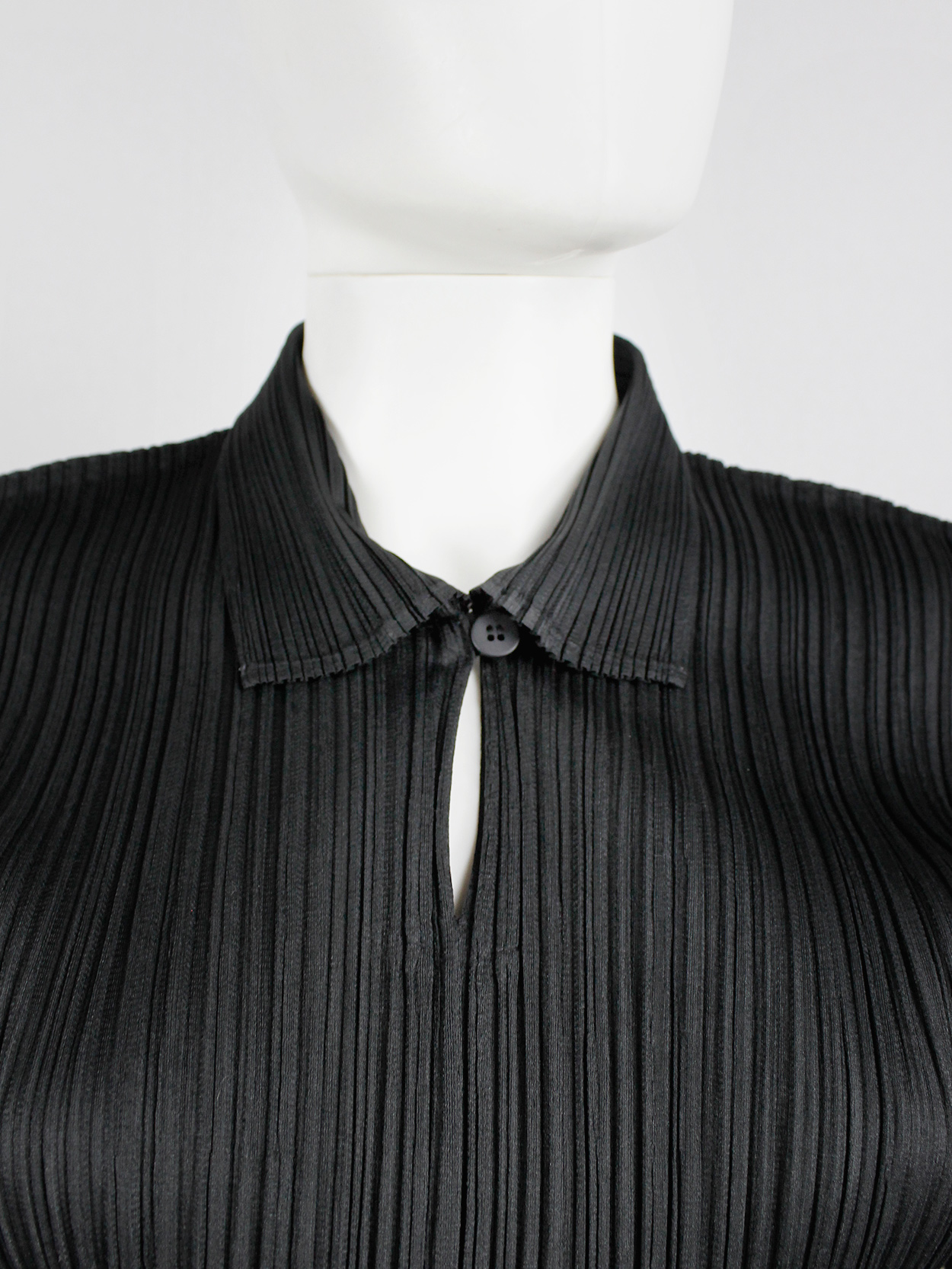 Issey Miyake Pleats Please black polo shirt with square shoulders 