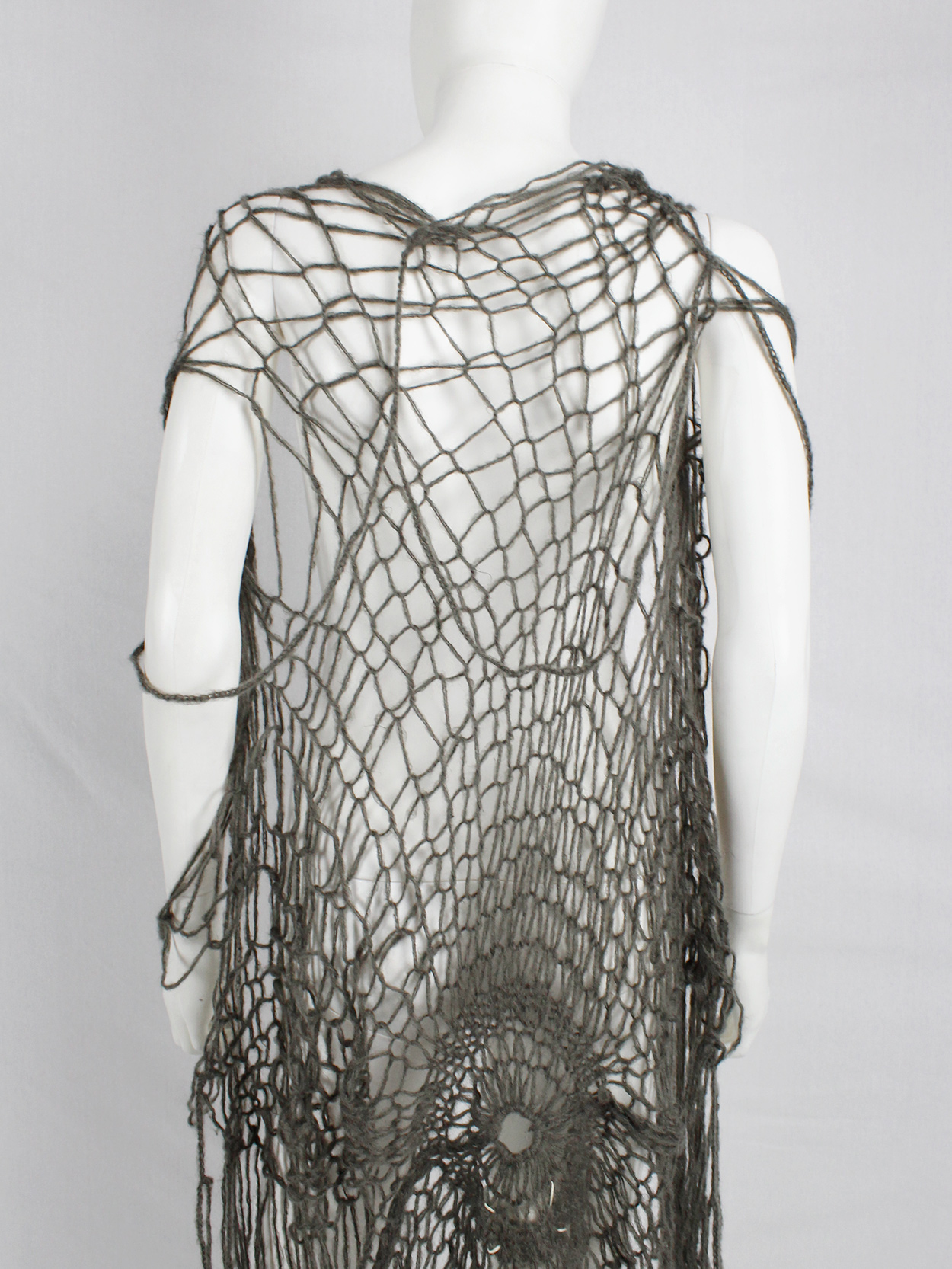Maison Martin Margiela grey knit spiderweb maxi cardigan — fall 