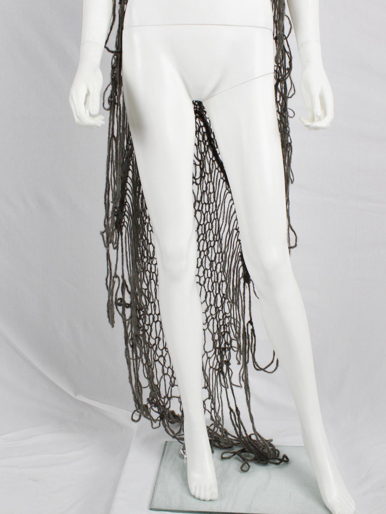 Maison Martin Margiela grey knit spiderweb maxi cardigan