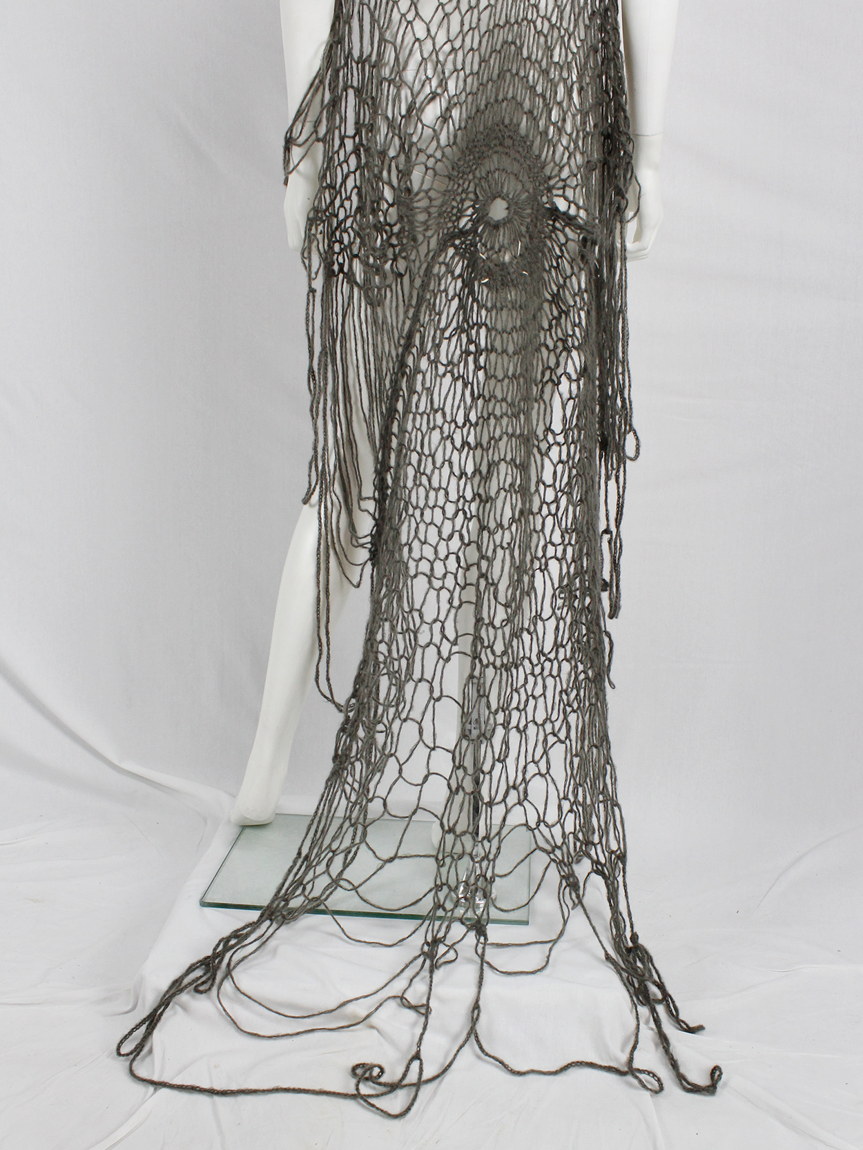 Maison Martin Margiela grey knit spiderweb maxi cardigan — fall