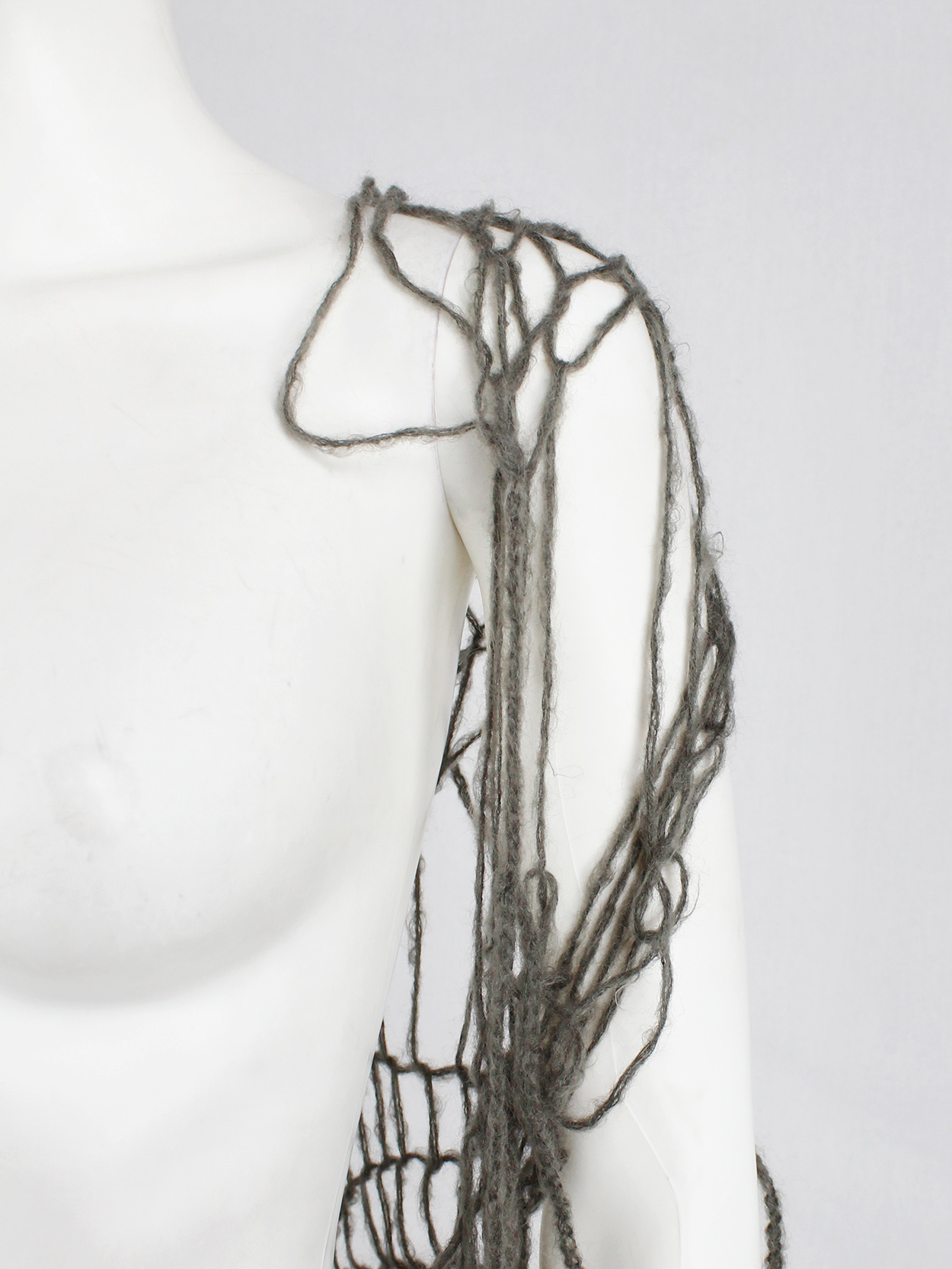 Maison Martin Margiela grey knit spiderweb maxi cardigan — fall