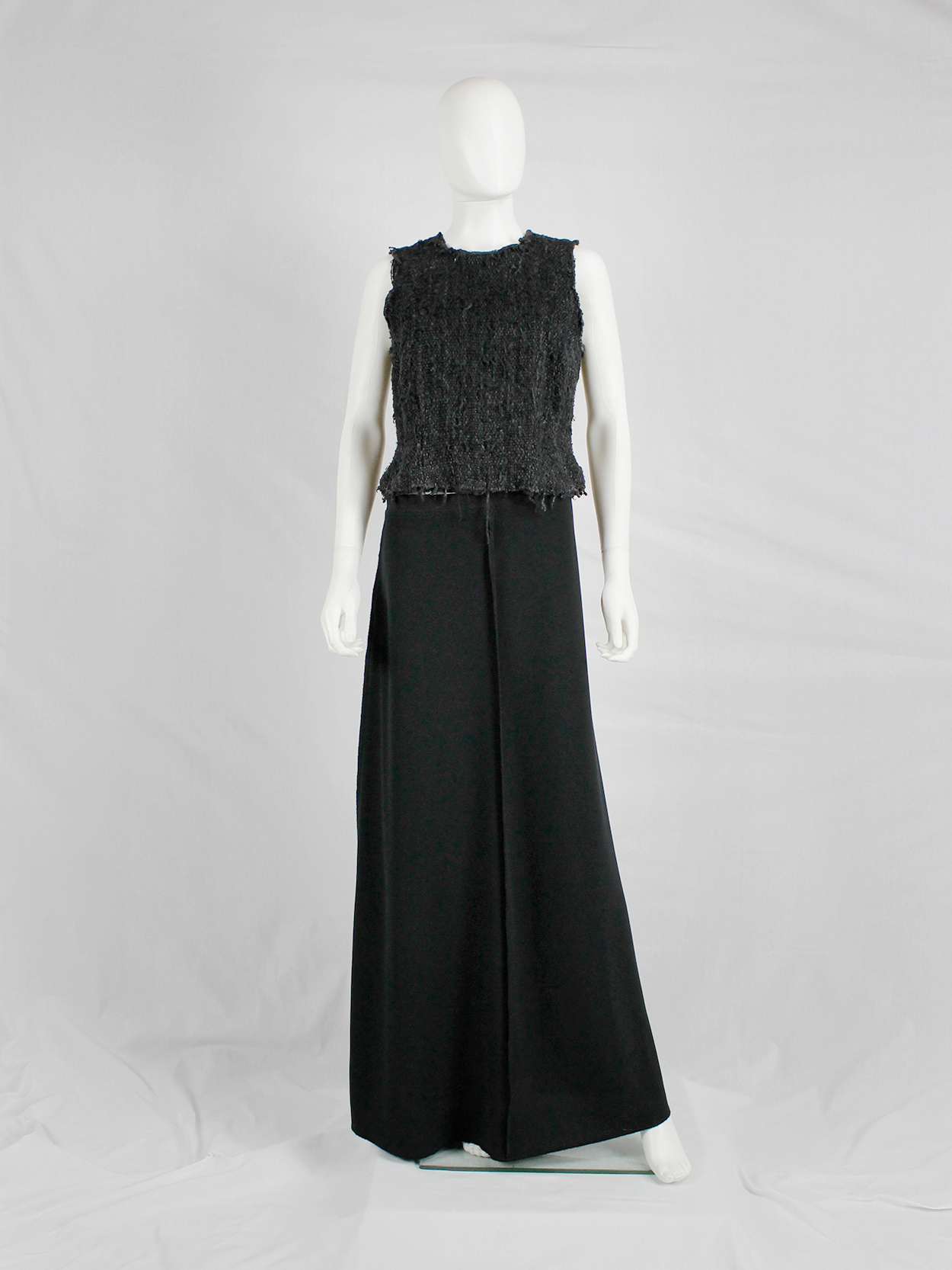 Maison Martin Margiela grey woven top with loose threads and