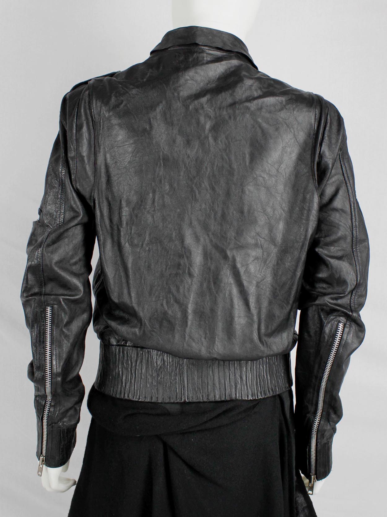 Marjan Pejoski black leather biker jacket with emboidered skull 