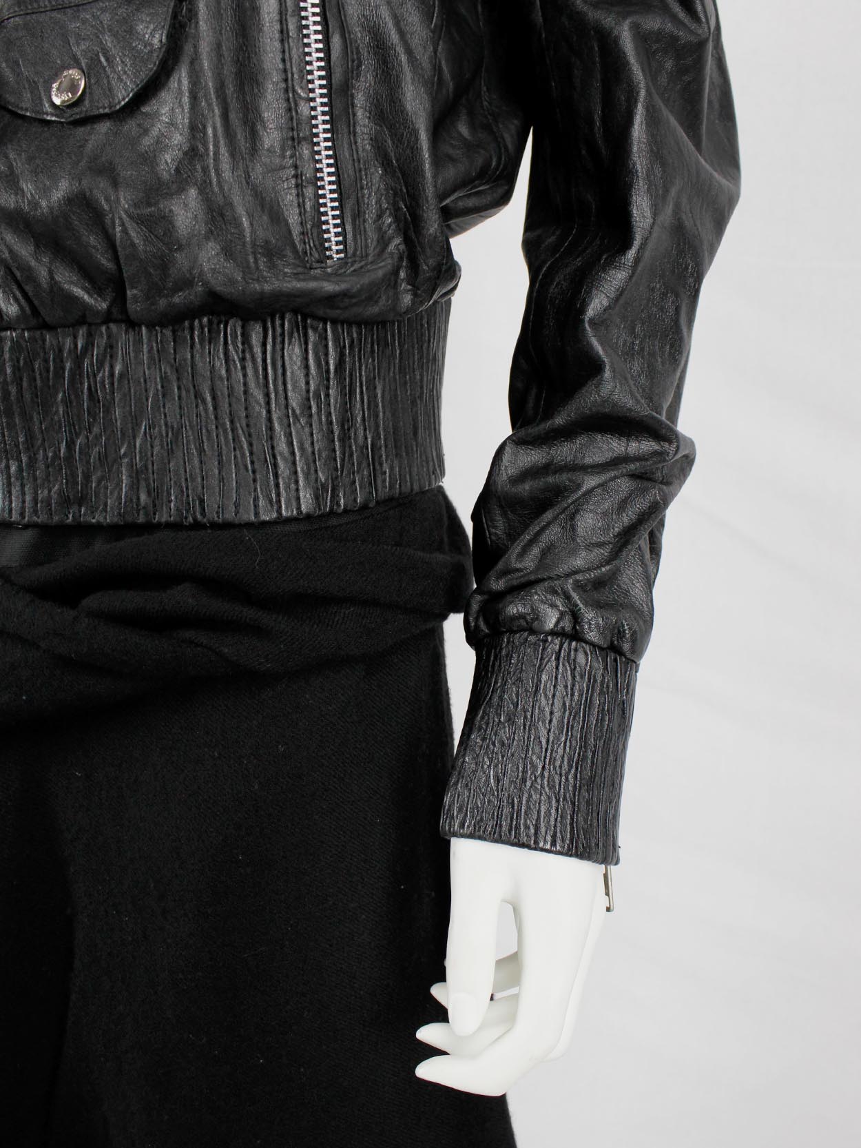 Marjan Pejoski black leather biker jacket with emboidered skull 