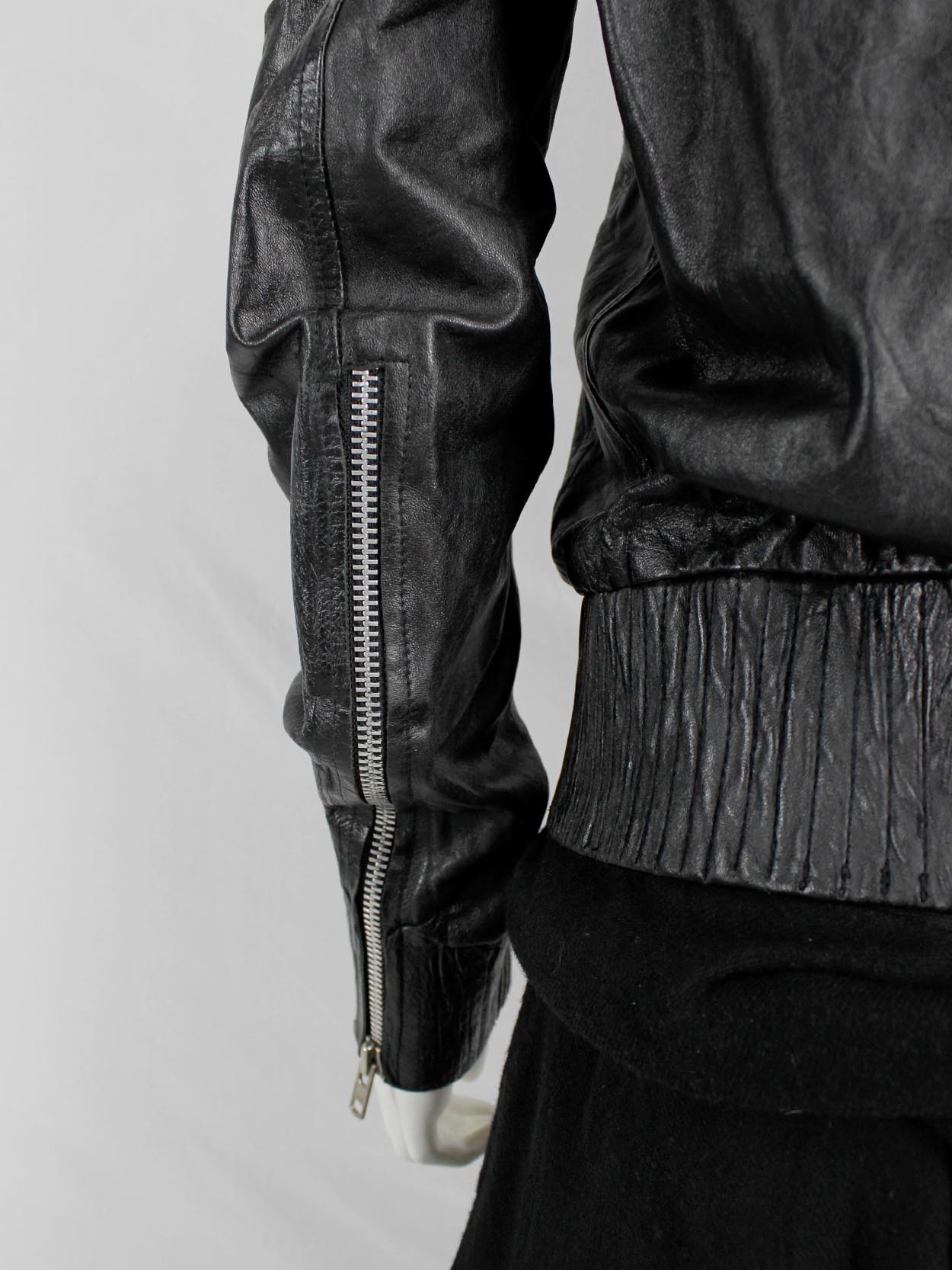 Marjan Pejoski black leather biker jacket with emboidered skull 