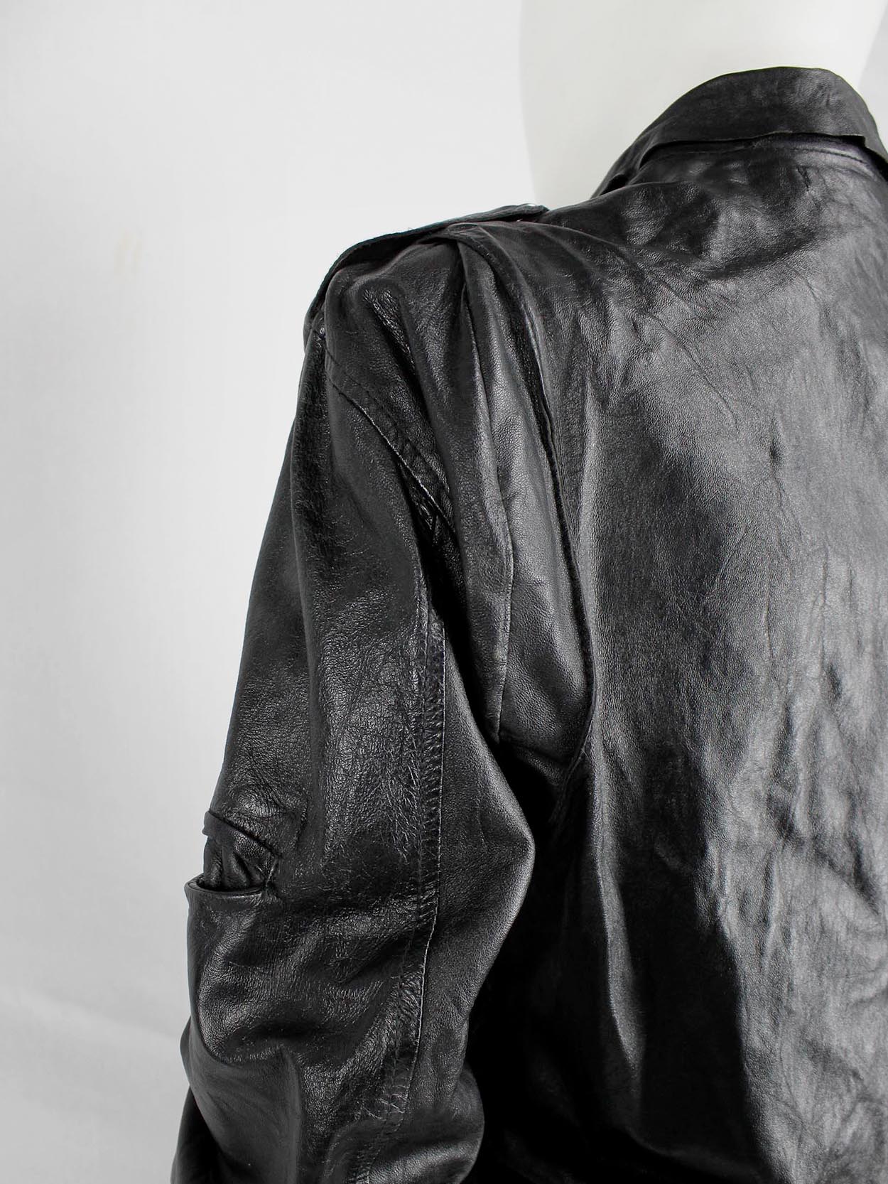 Marjan Pejoski black leather biker jacket with emboidered skull 
