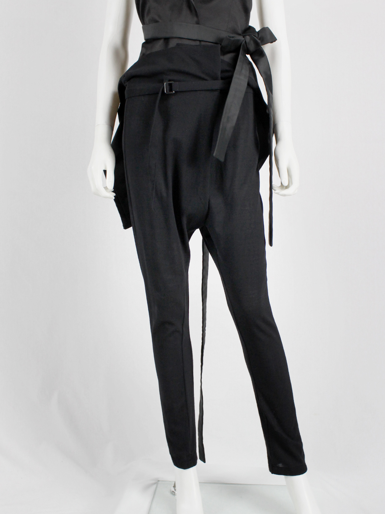 Ann Demeulemeester black harem trousers with belt strap and front