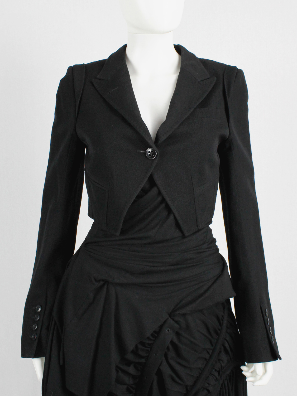 Ann Demeulemeester black cropped blazer with cutaway front — fall