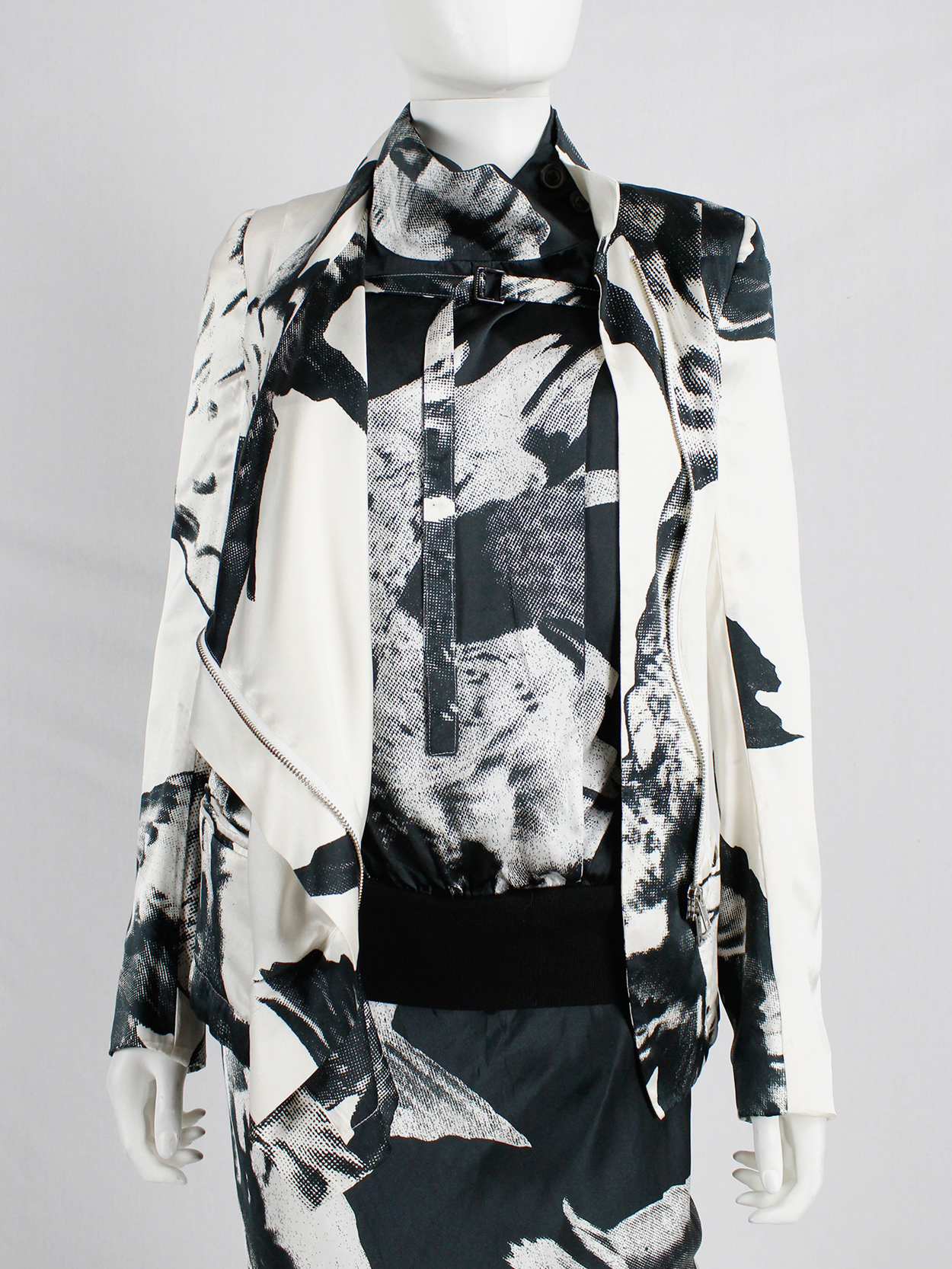 Ann Demeulemeester white asymmetric bird print jacket with inner 