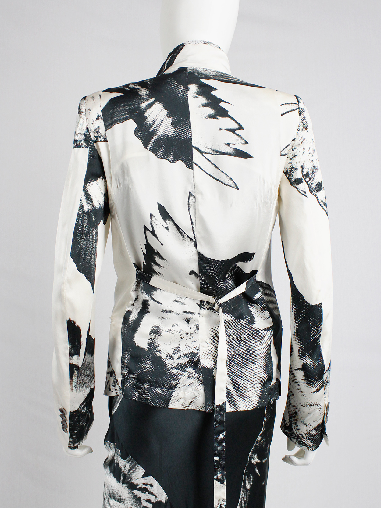 Ann Demeulemeester white asymmetric bird print jacket with inner 