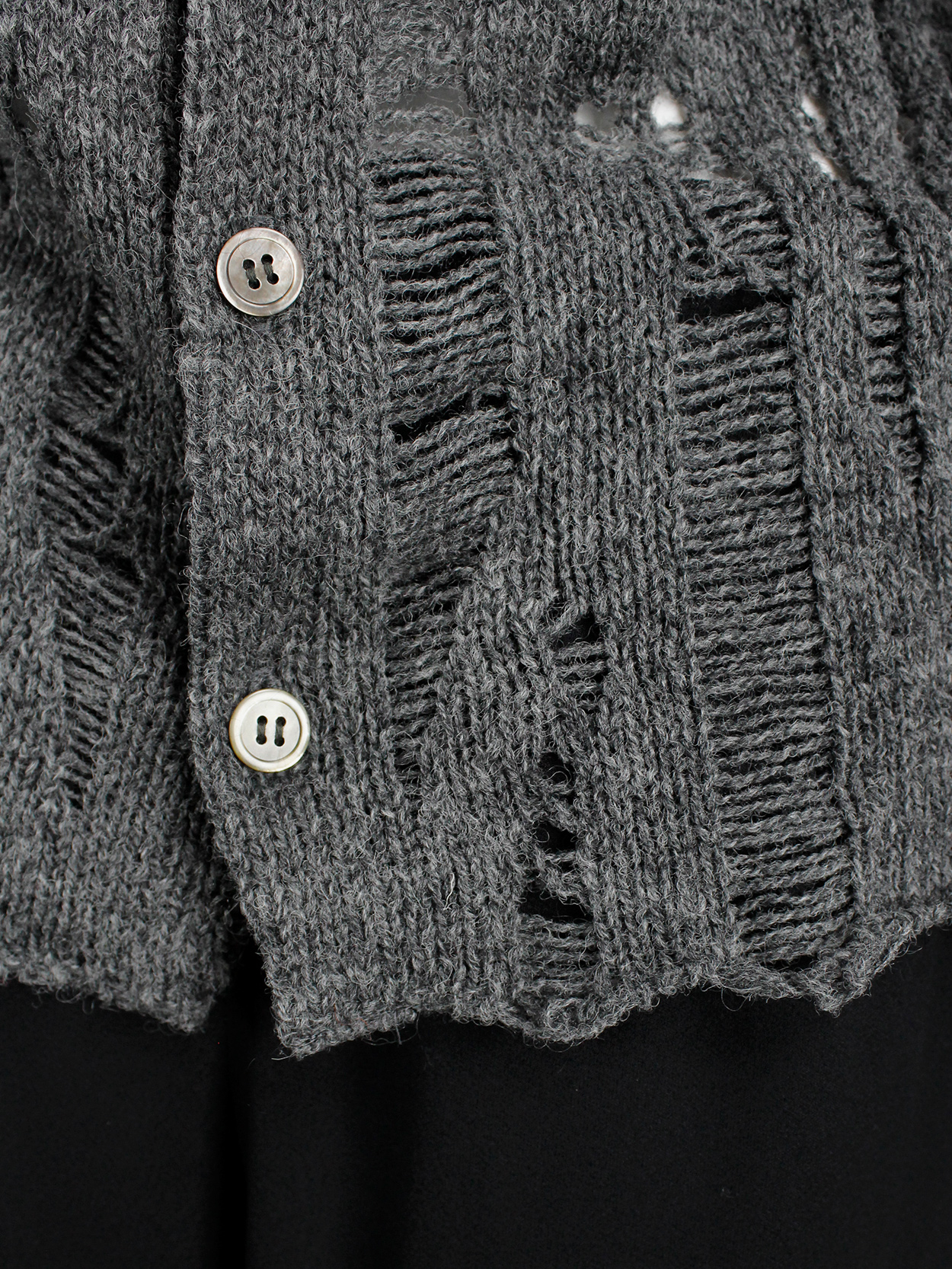 Comme des Garçons tricot grey and black destroyed cardigan with 