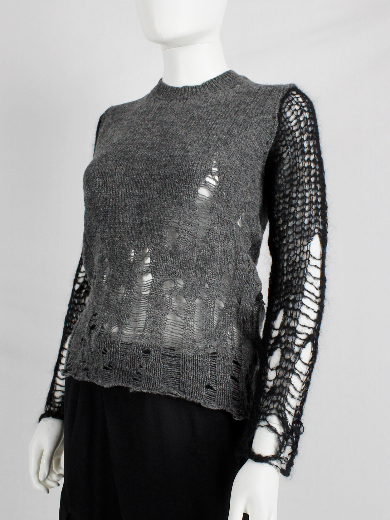 Comme des Garçons tricot grey and black destroyed cardigan with 