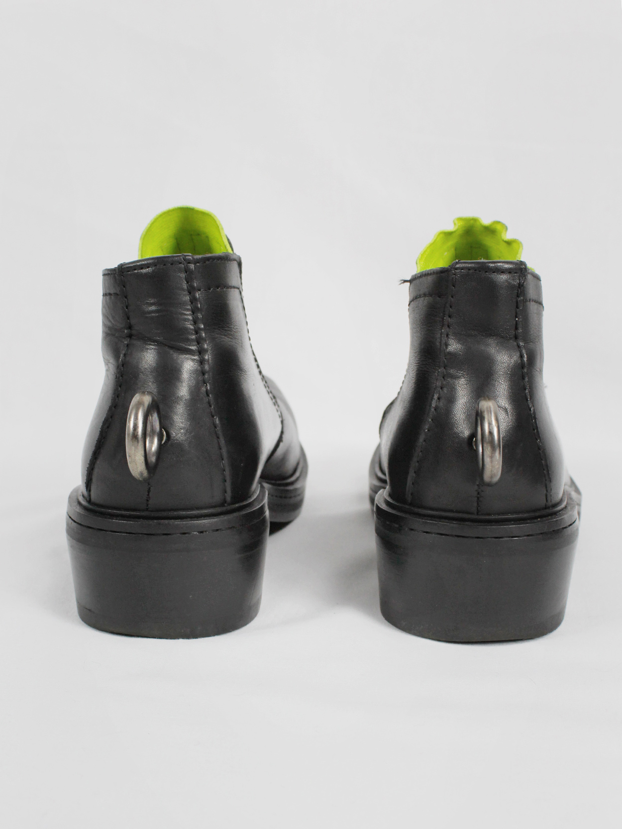 Dirk Bikkembergs black ankle boots with metal ring and neon