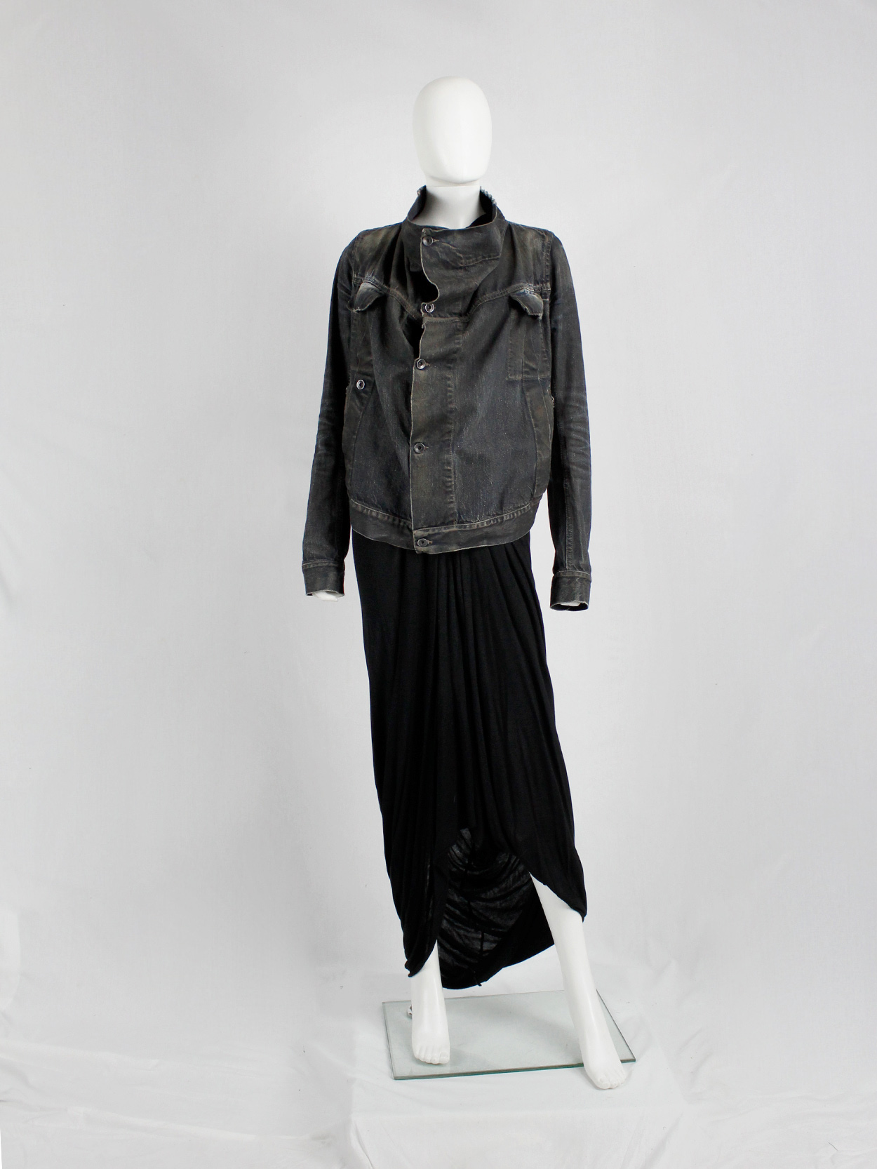 Rick Owens DRKSHDW dark blue exploder jacket in distressed denim 